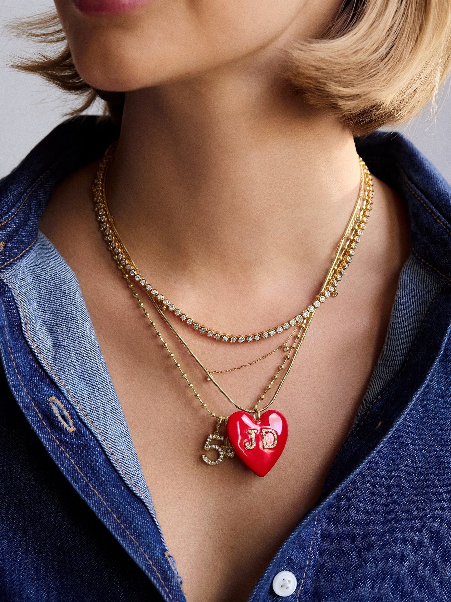 Millie Bubble Heart Custom Initial Necklace - Red