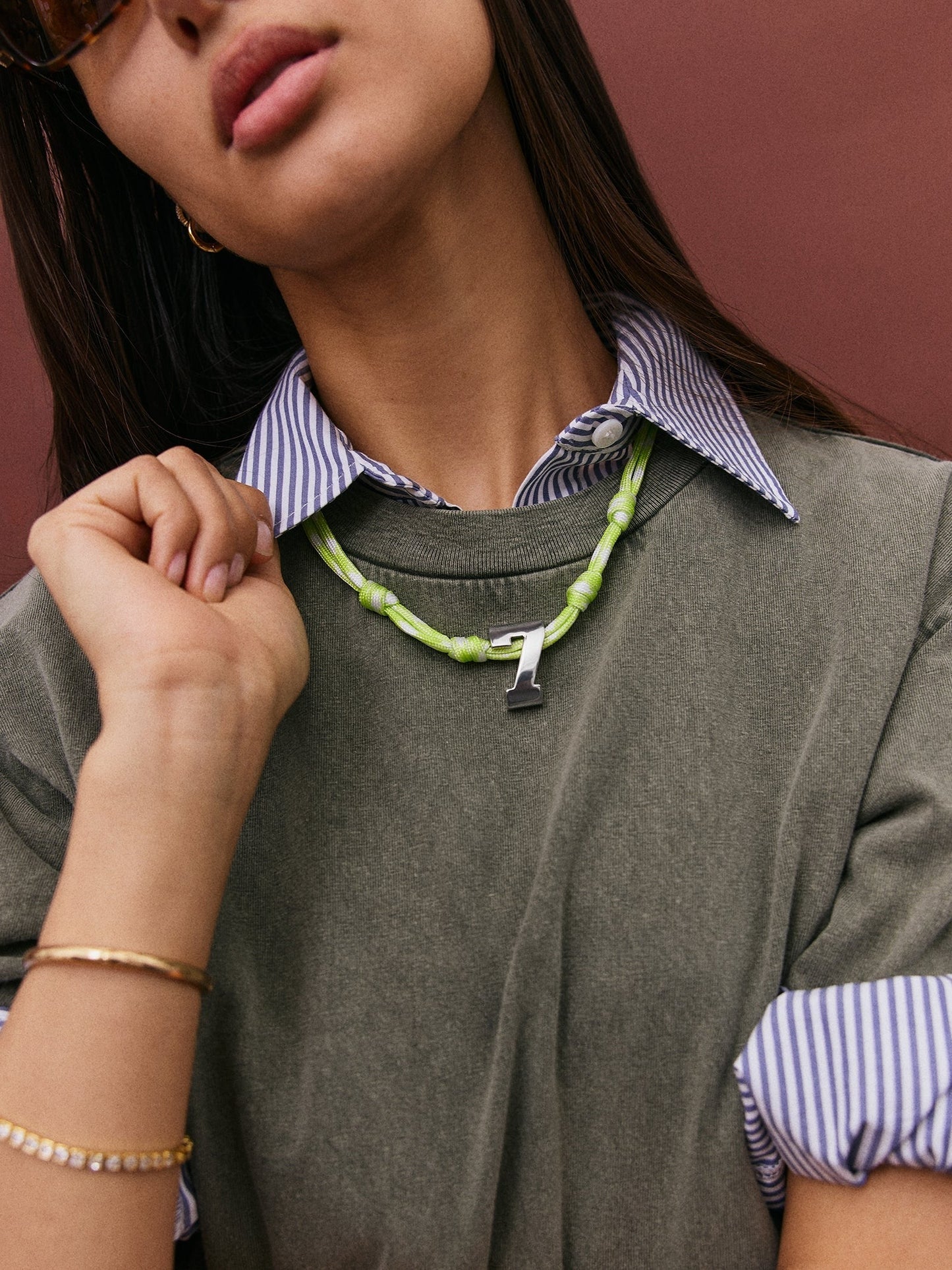 Knotty Varsity Custom Necklace - Lime Green Double Digit