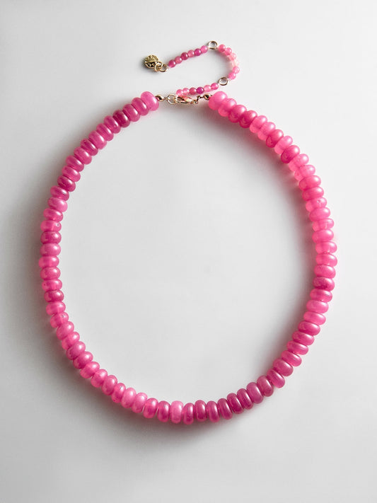 Joyce Semi-Precious Beaded Necklace - Fuchsia Agate Bead
