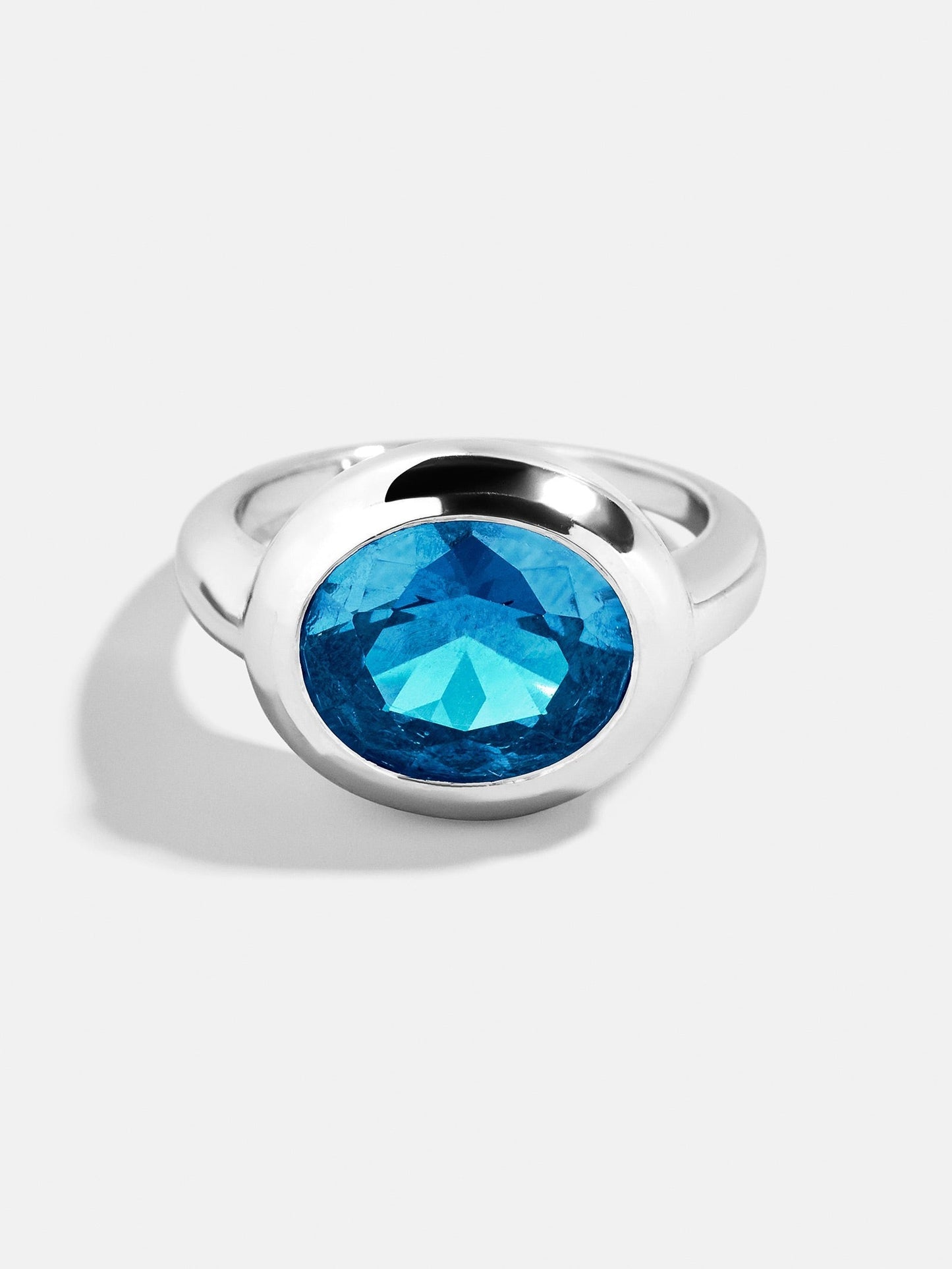 Silver Cubic Zirconia Custom Birthstone Ring - Blue Zircon