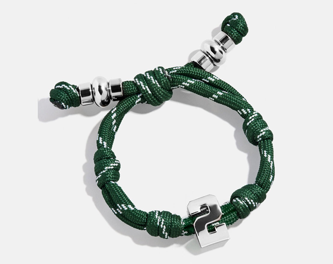 Knotty Varsity Number Custom Bracelet - Dark Green Single Digit