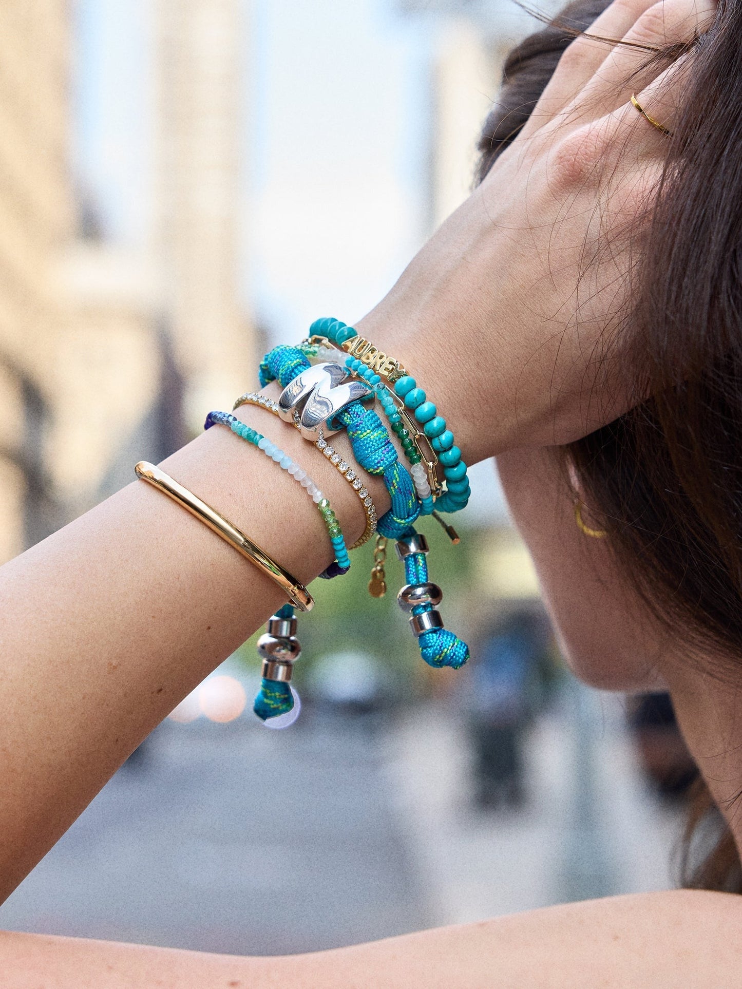 Knotty Initial Custom Bracelet - Aqua Single Letter