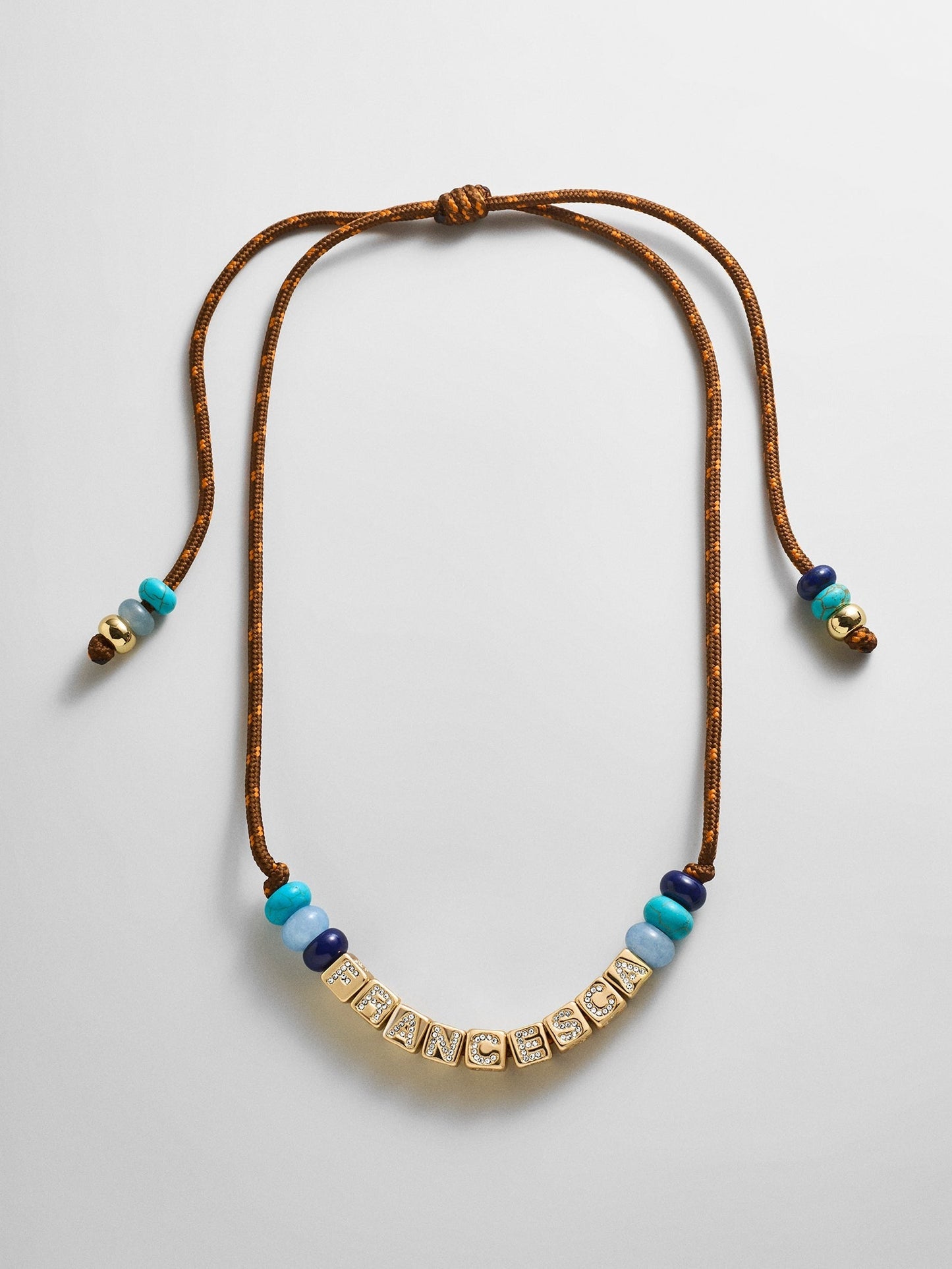 Custom Block Letter Semi-Precious Paracord Necklace - Brown