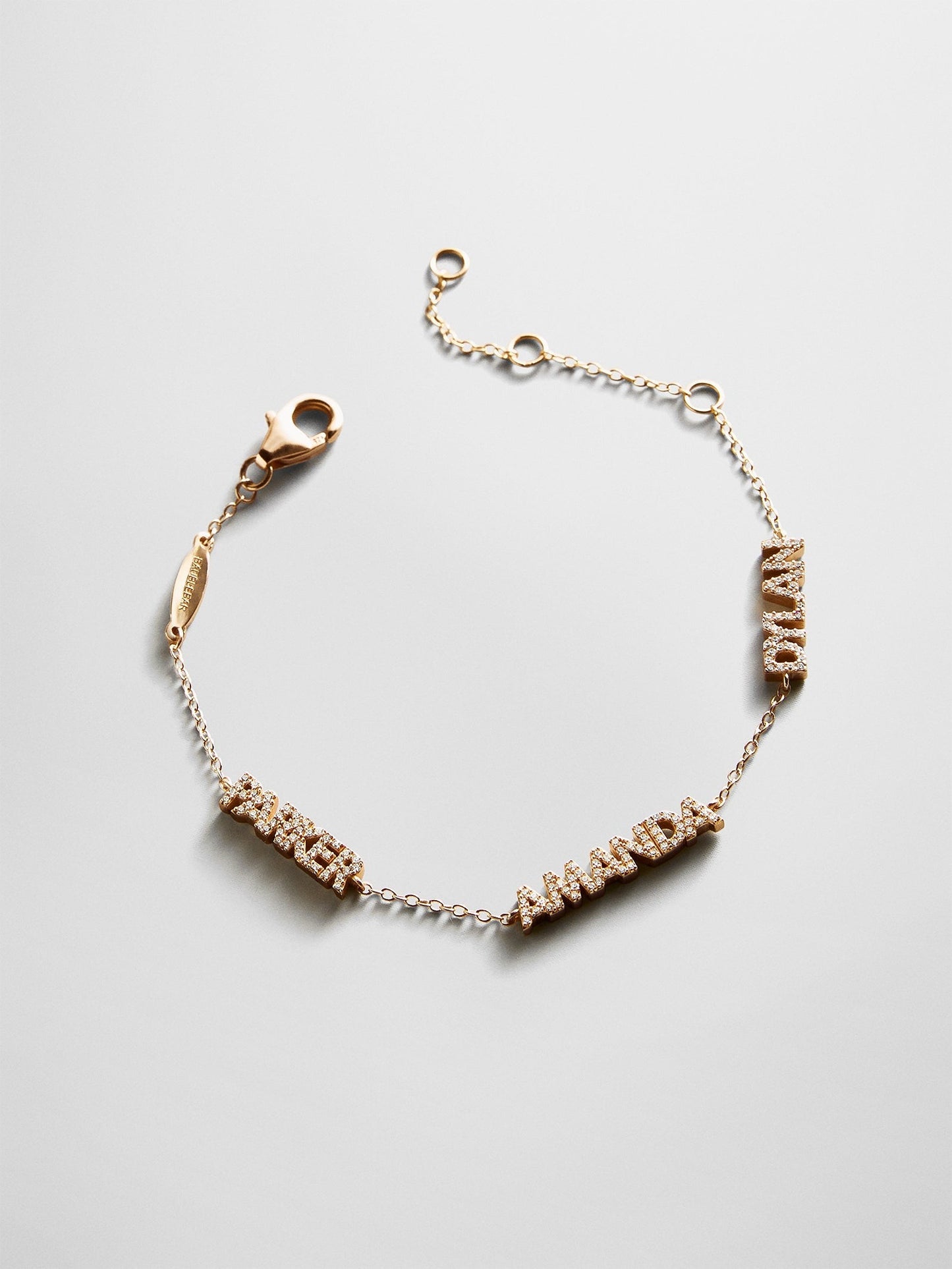 14K Gold/Pavé Custom Block Multi Name Bracelet - 3 Names