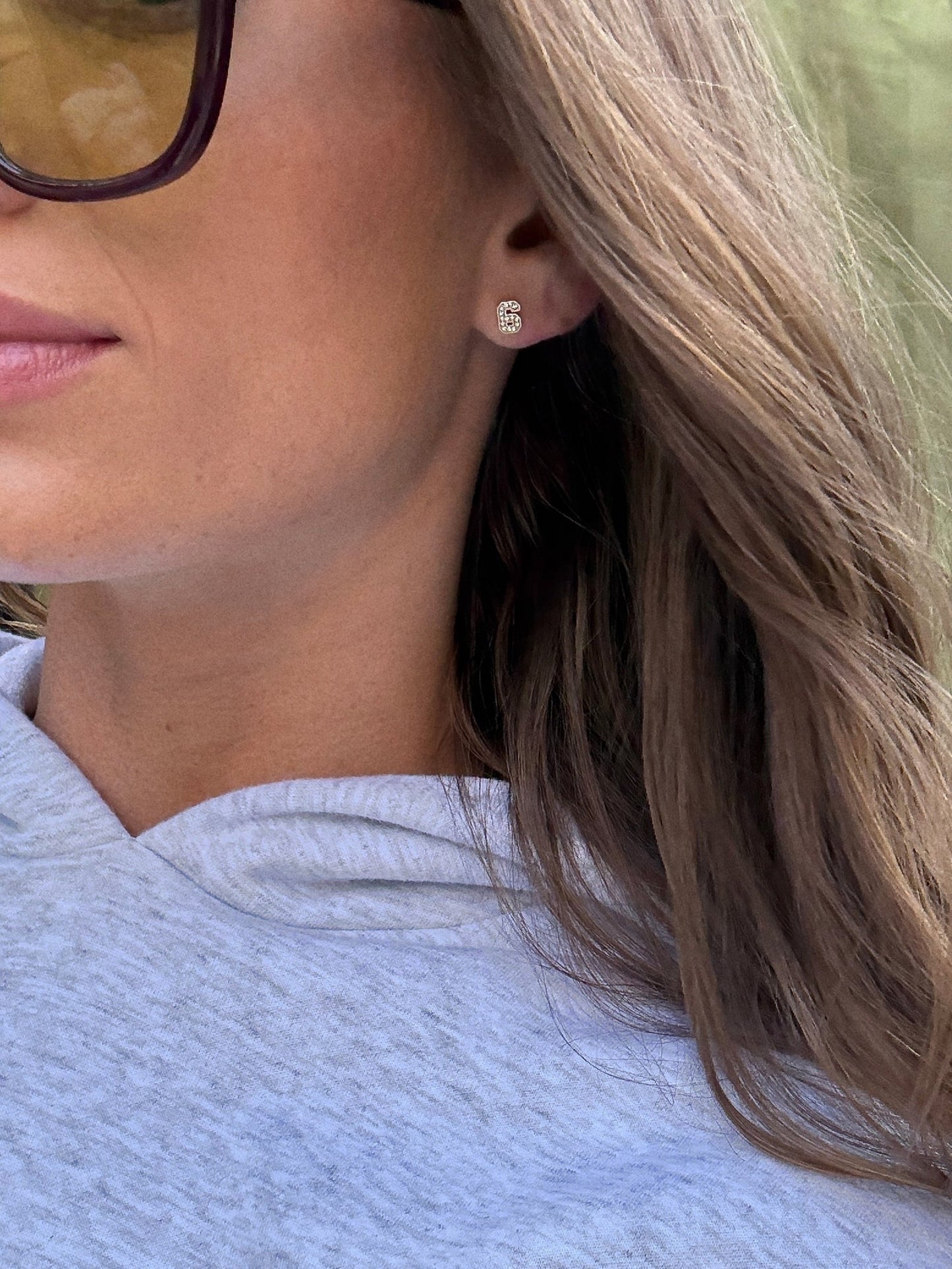 Varsity Number Custom Stud Earrings - Gold Single Digit