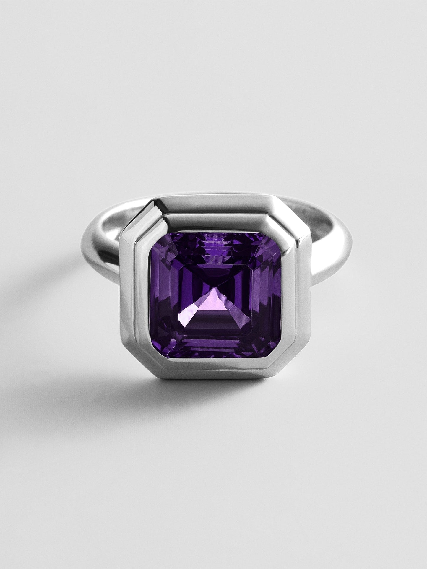 Silver Etched Bezel Custom Birthstone Ring - Amethyst