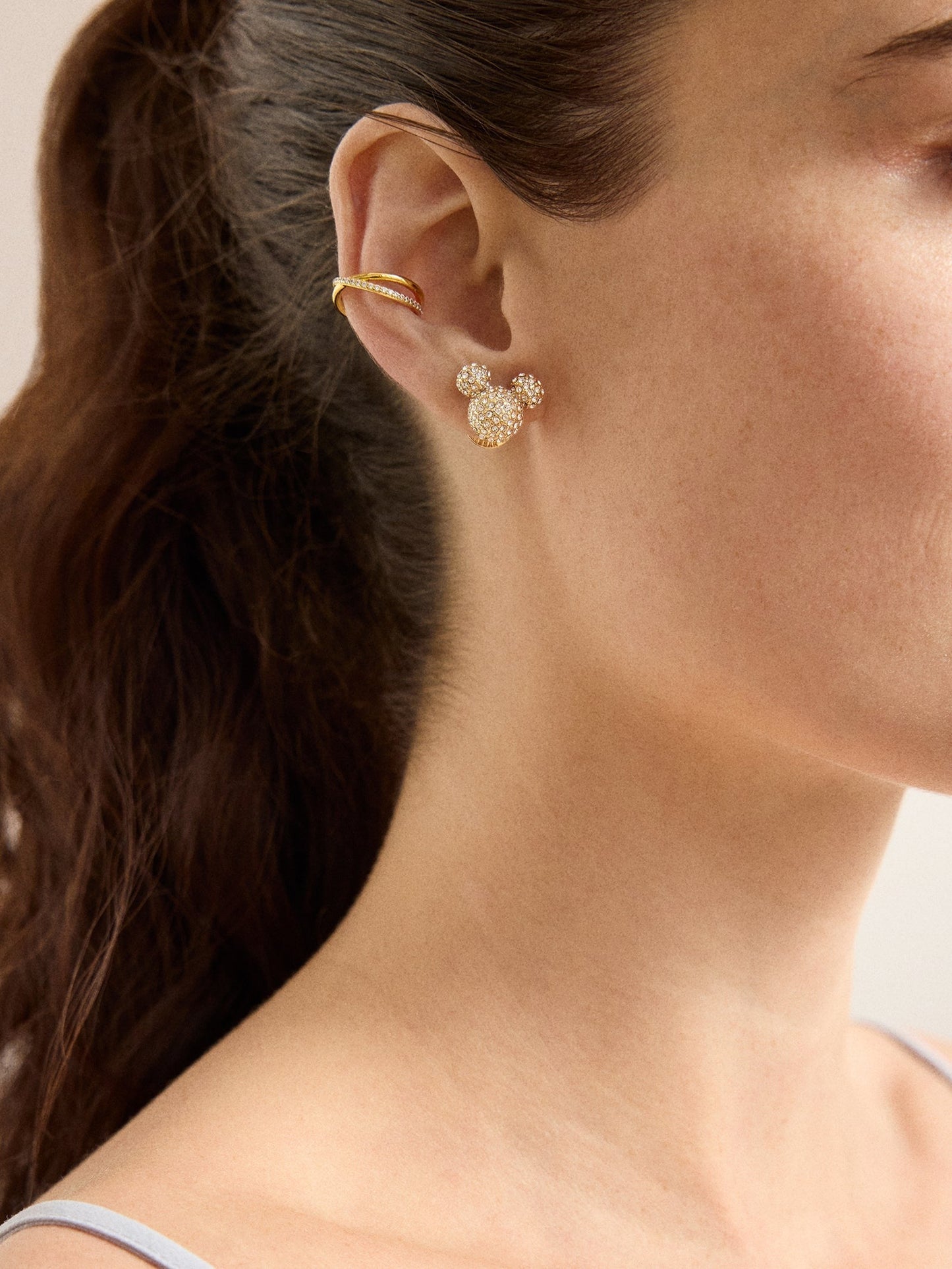 Disney Mickey Mouse Reversible Stud Earrings - Gold/Pavé