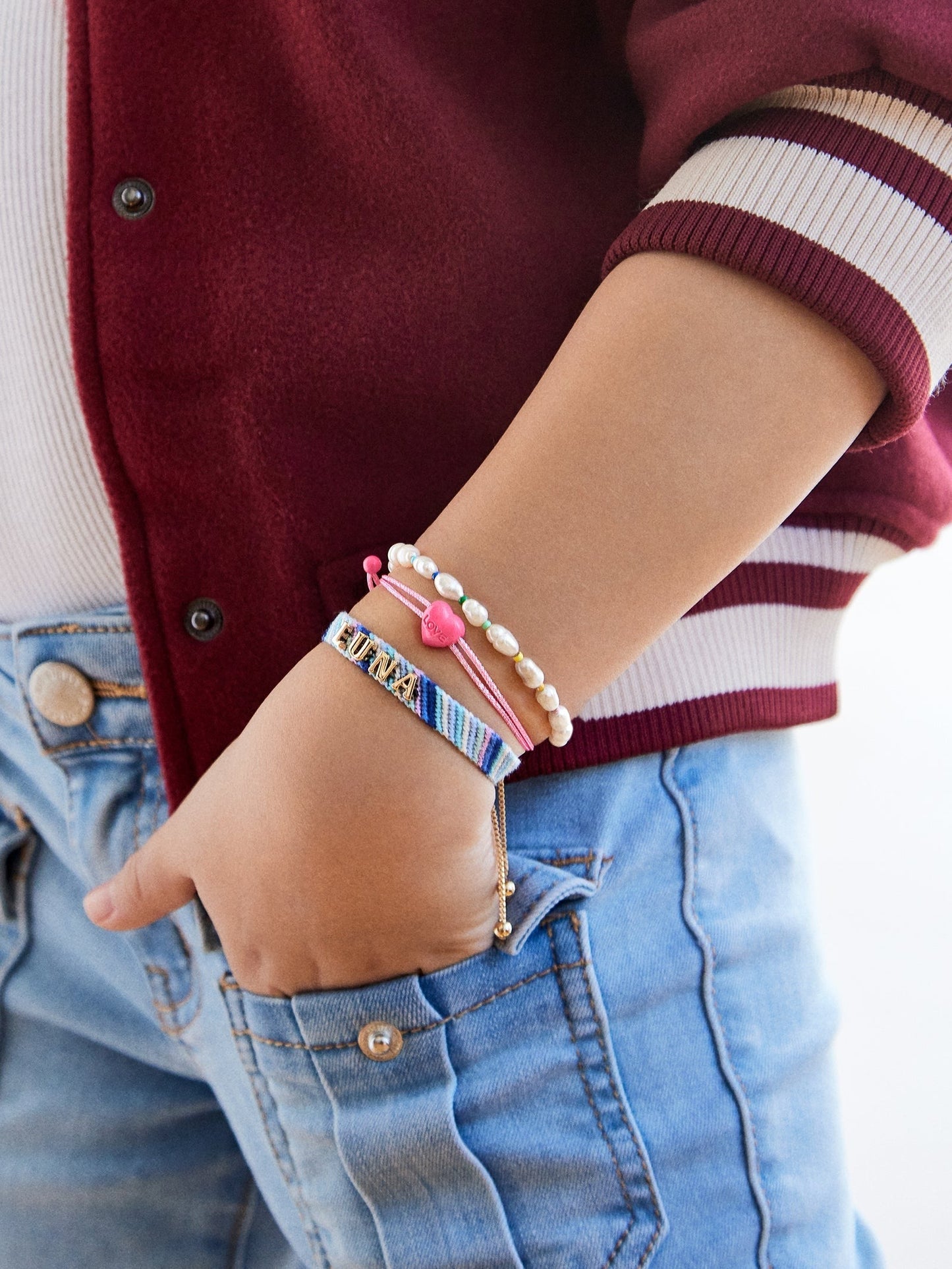 Woven Kids' Custom Friendship Bracelet - Pink Ombre Stripe