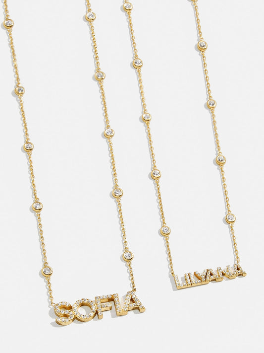 Yasmine 14K Gold Custom Nameplate Necklace - Gold/Pavé