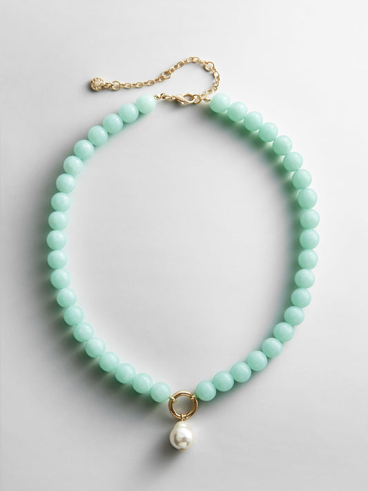 Janette Beaded Ring Necklace - Aqua