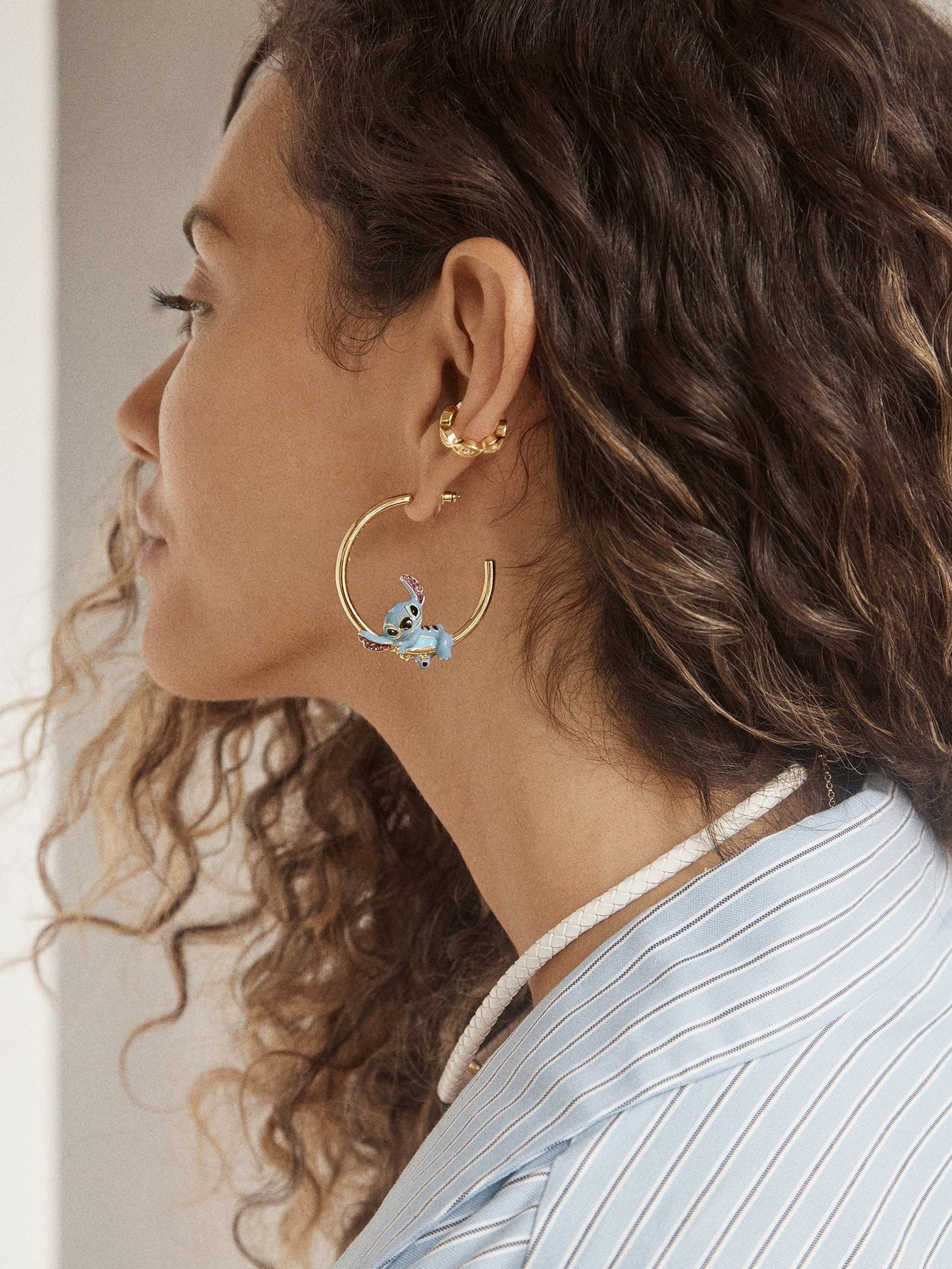 Disney Stitch 3D Hoop Earrings - Gold/Blue