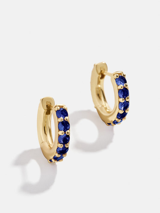 14K Gold Birthstone Huggie Earrings - Sapphire