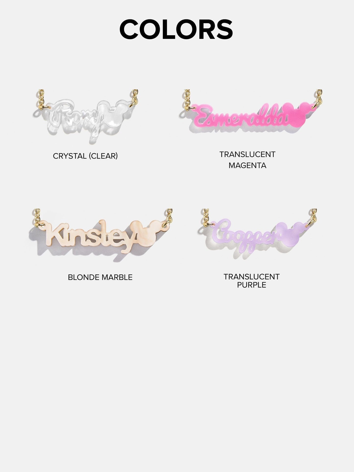Disney Mickey Mouse Acrylic Custom Nameplate Necklace - Translucent Purple