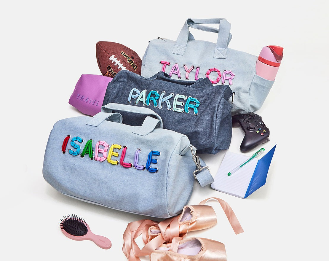 Thready to Go Kids’ Custom Duffle - Light Denim/Pink Multi