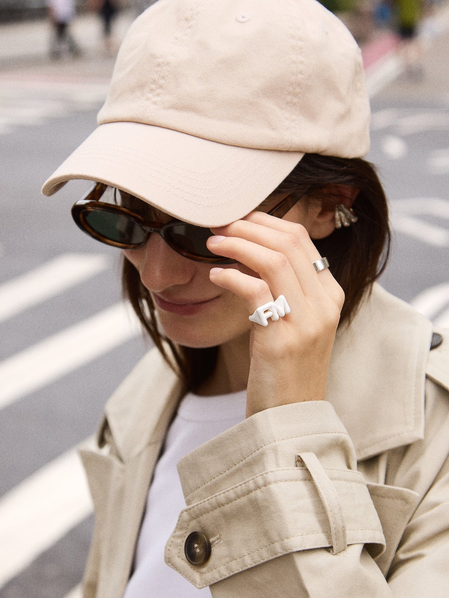 Block Enamel Custom Initial Ring - White