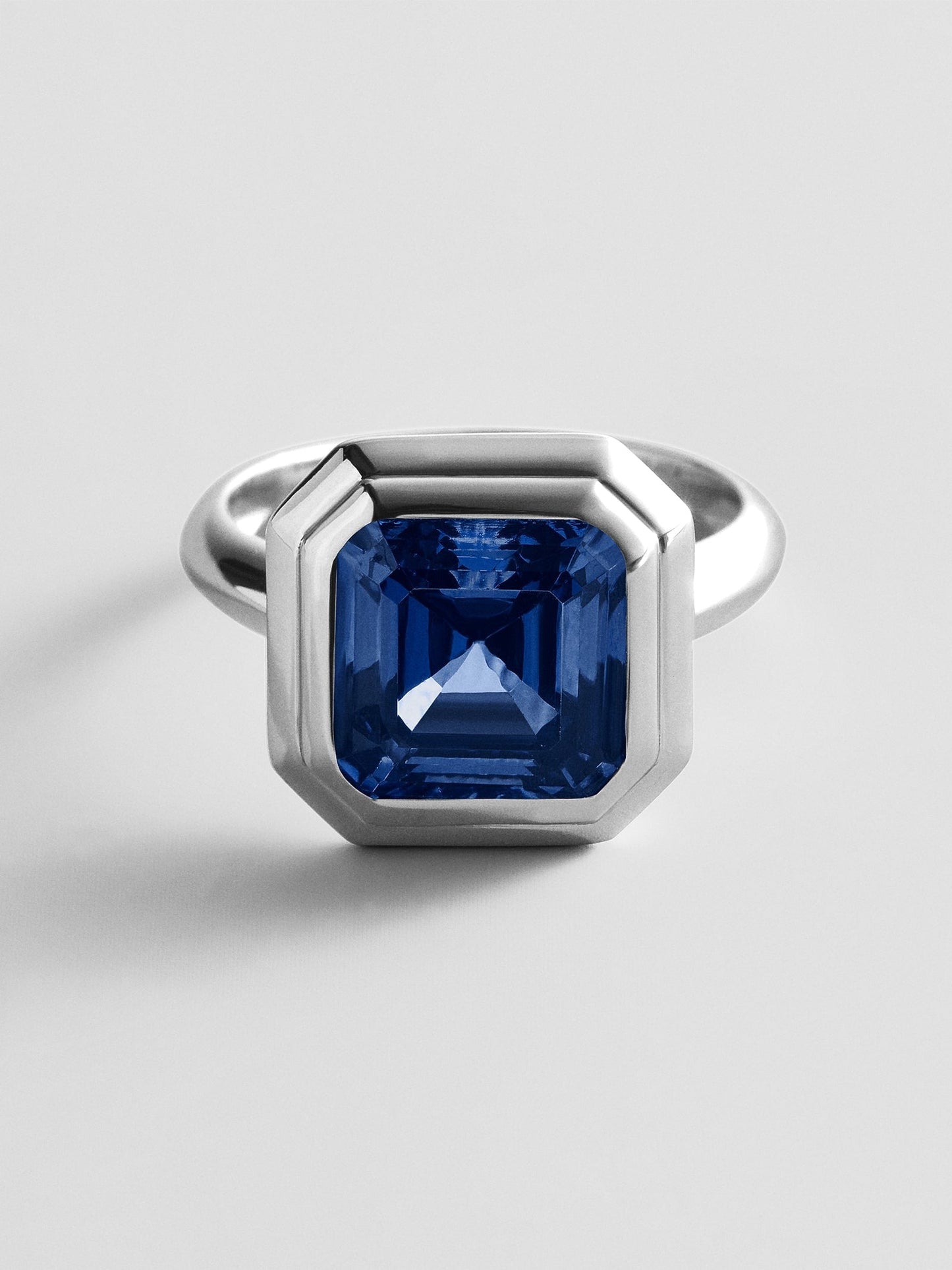 Silver Etched Bezel Custom Birthstone Ring - Sapphire