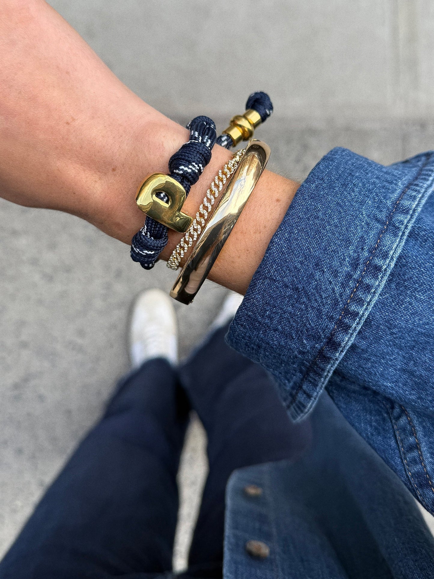 Knotty Initial Custom Bracelet - Navy Double Letters