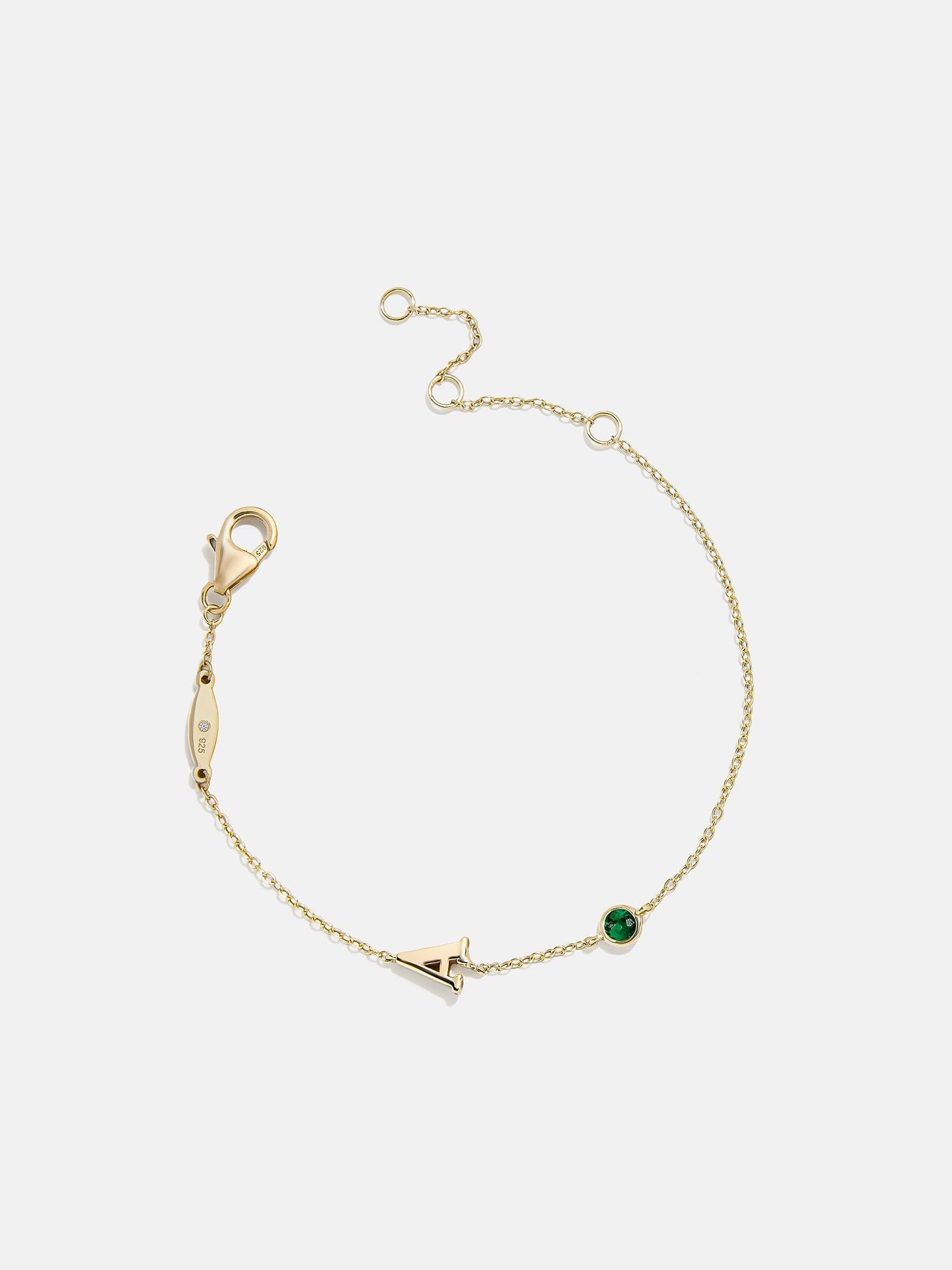 14K Gold Initial Birthstone Custom Bracelet - Emerald
