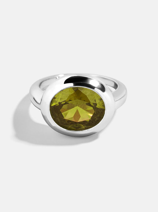 Silver Cubic Zirconia Custom Birthstone Ring - Peridot