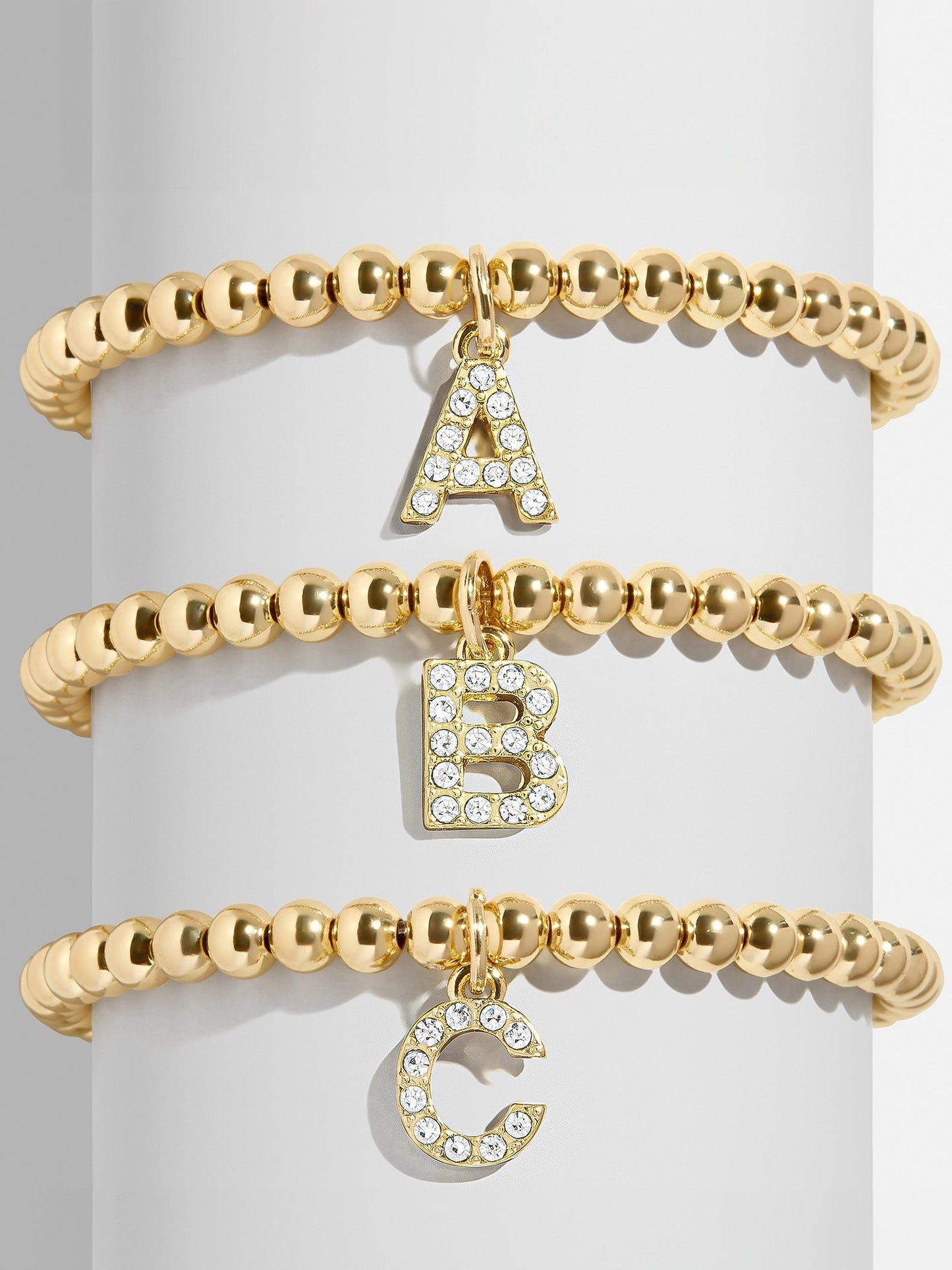 Gold/Pavé Dangle Charm Initial Pisa Bracelet - A