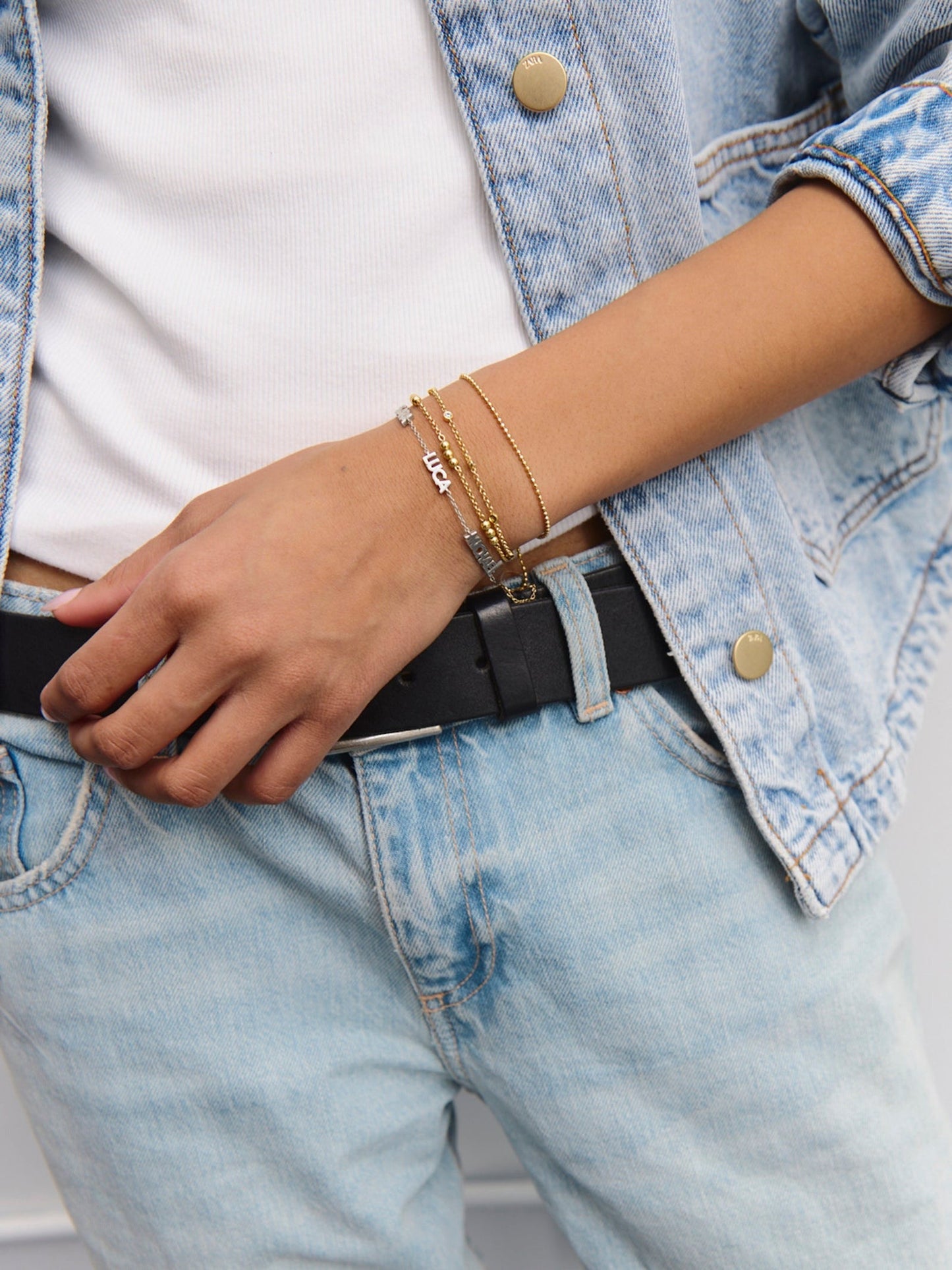 Sterling Silver Custom Block Multi Name Bracelet - 3 Names