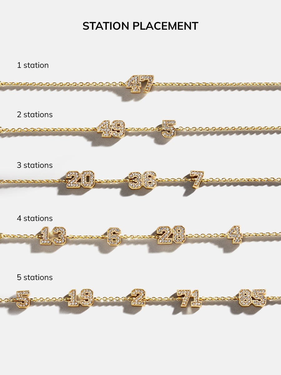 Varsity Number Custom Bracelet - Four Silver Stations