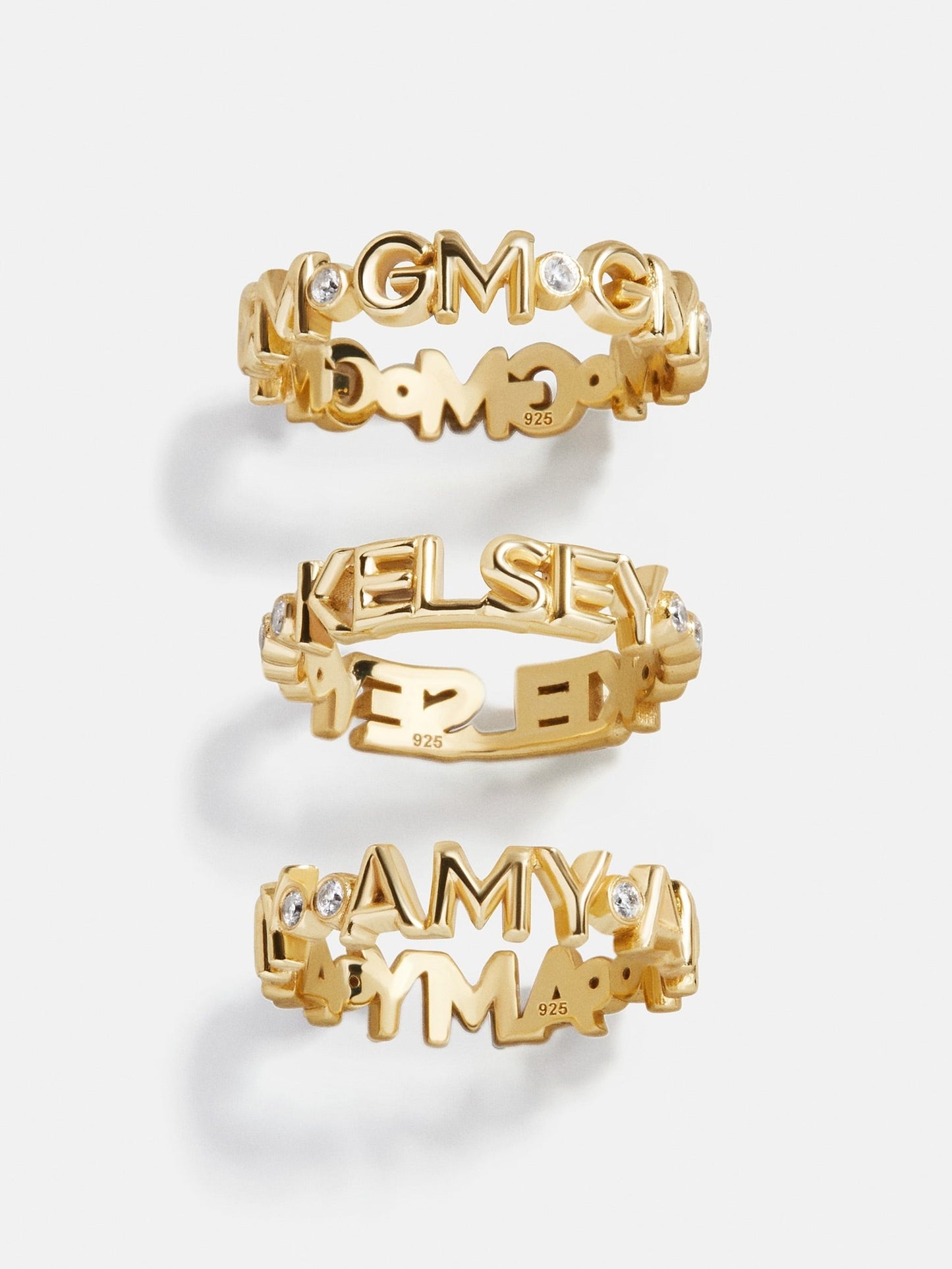 14K Gold Custom Nameplate Ring - 14K Gold. Pavé Cubic Zirconia Stones