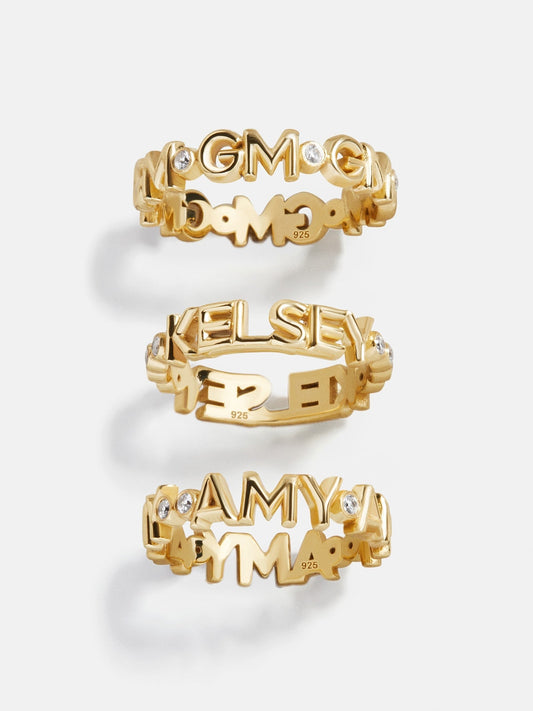 14K Gold Custom Nameplate Ring - 14K Gold. Pavé Cubic Zirconia Stones