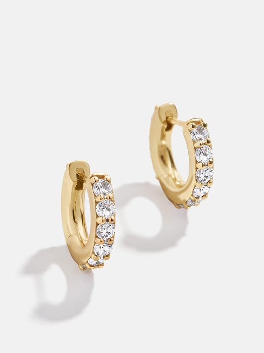 14K Gold Birthstone Huggie Earrings - Crystal
