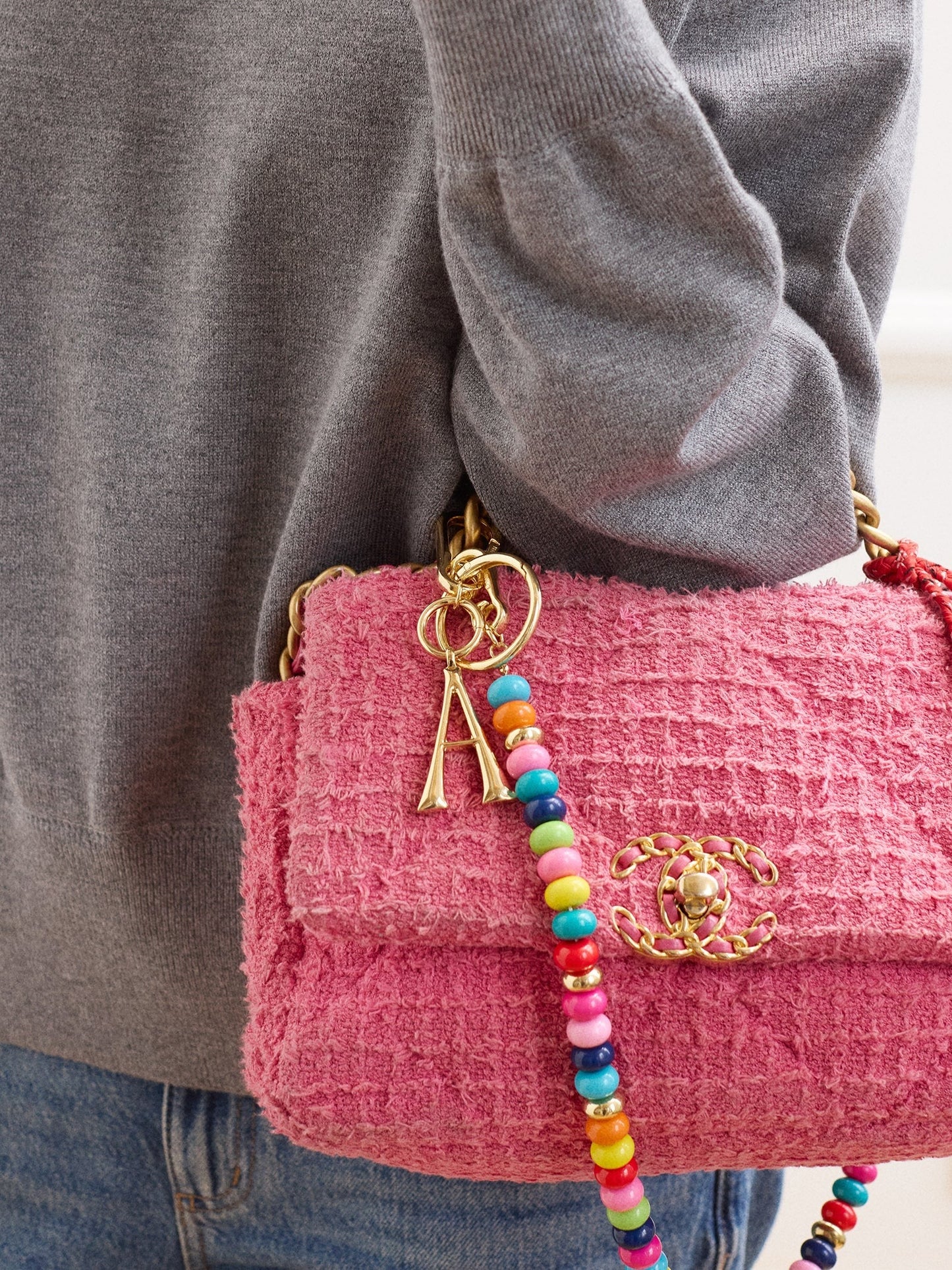 Gold Initial Enamel Bag Charm - G