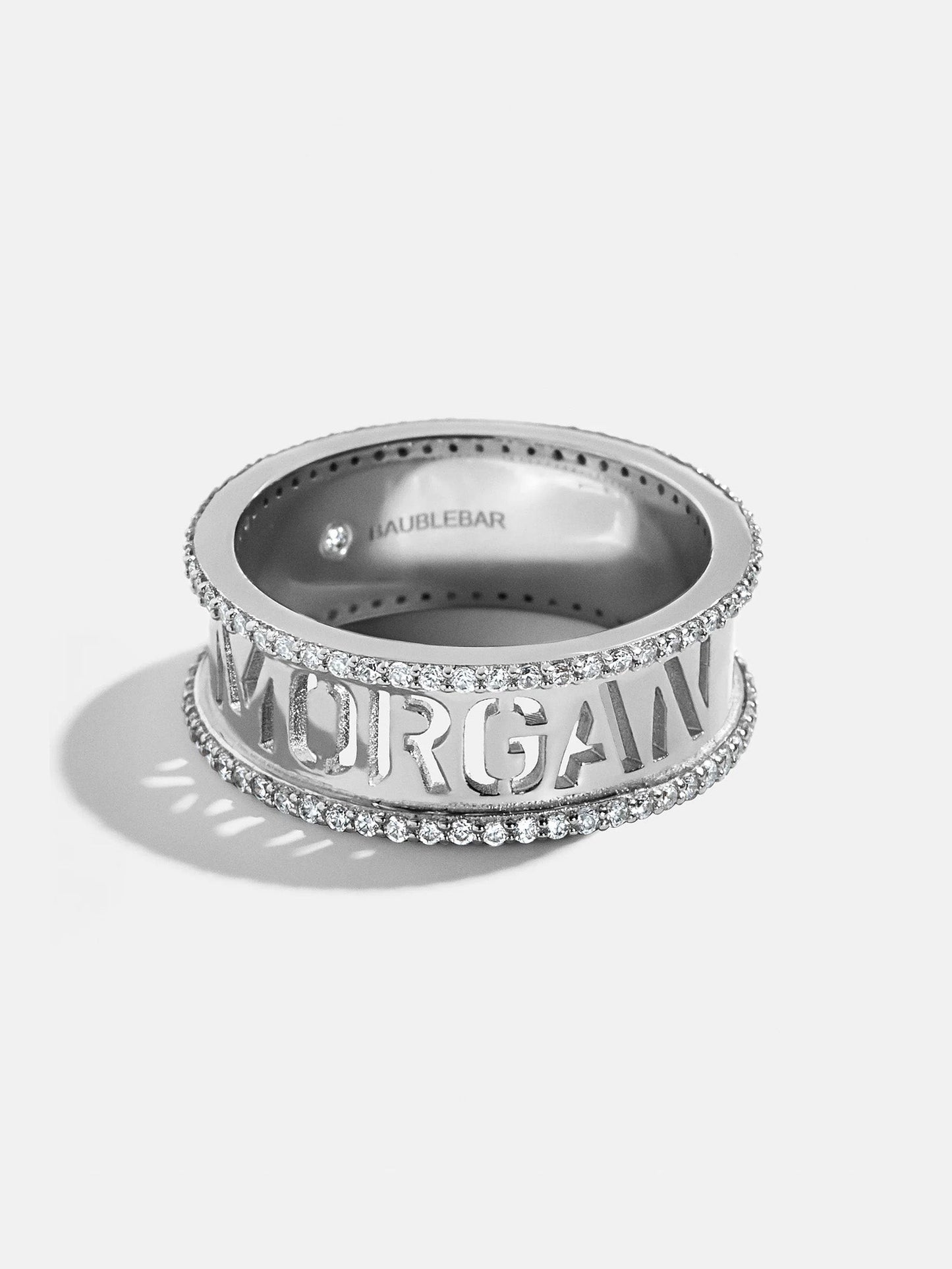 Sterling Silver Cutout Custom Name Ring - Pavé/Silver