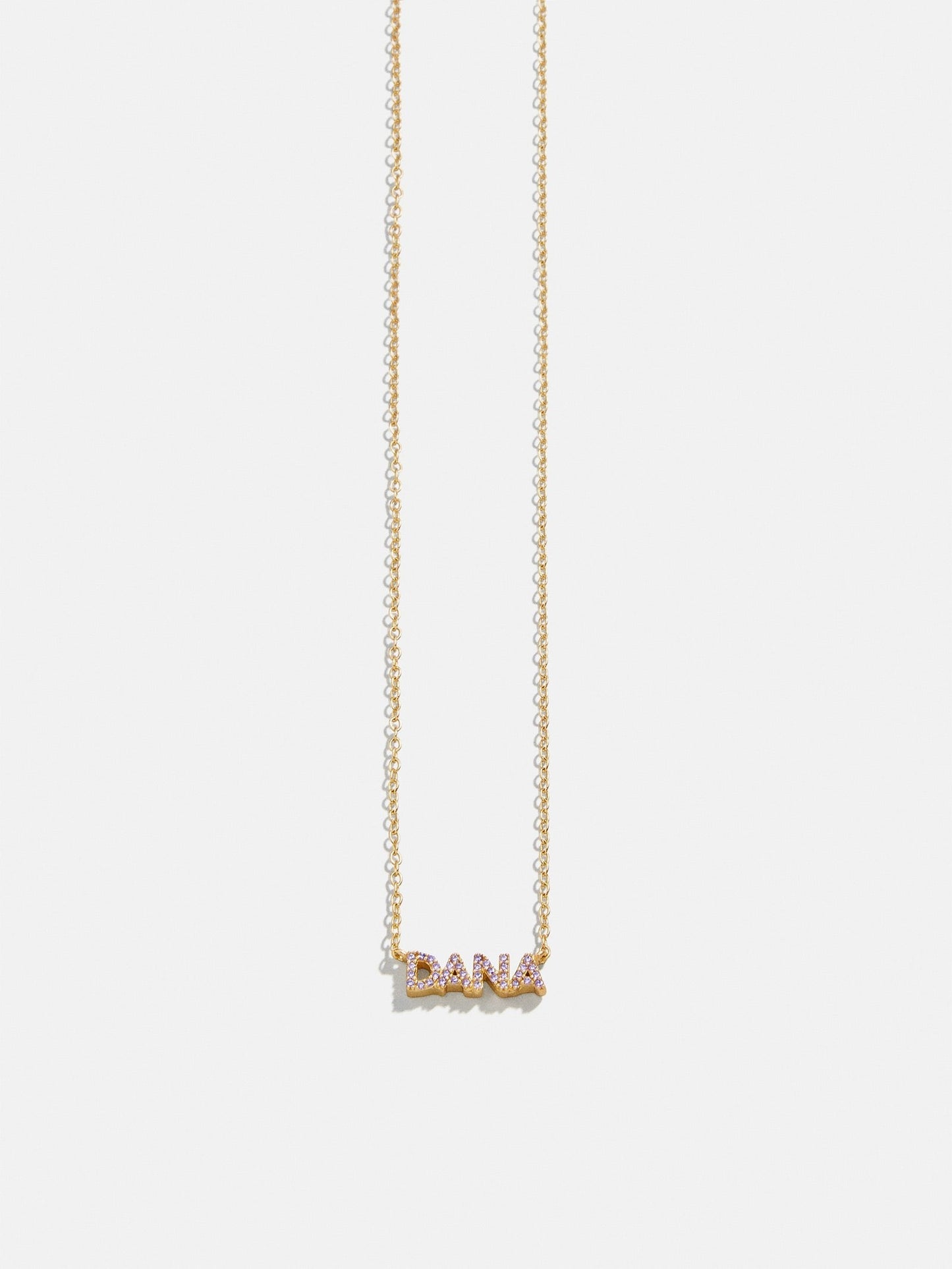 14K Gold Birthstone Custom Nameplate Necklace - Light Amethyst