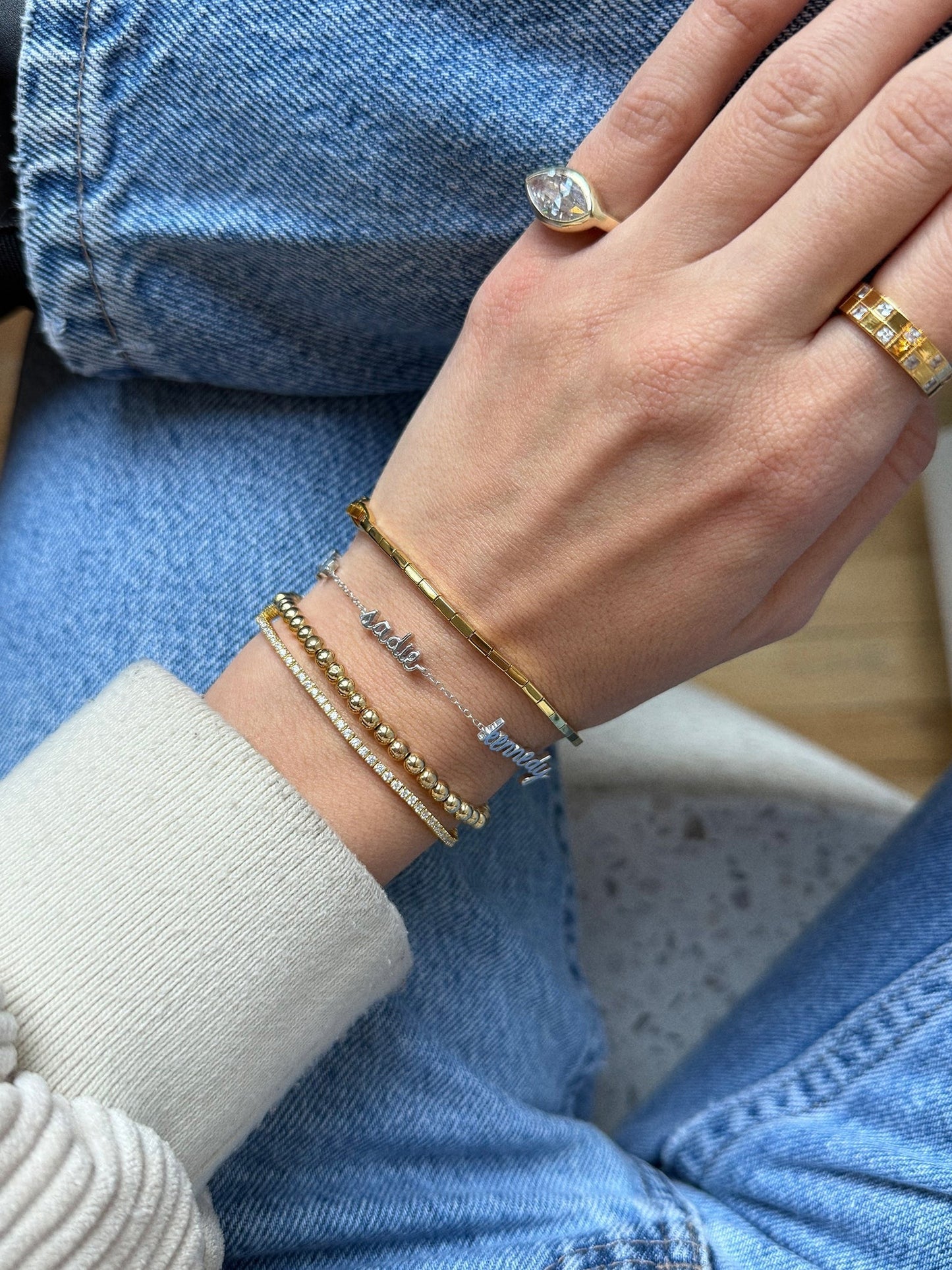 14K Gold Custom Script Multi Name Bracelet - 3 Names