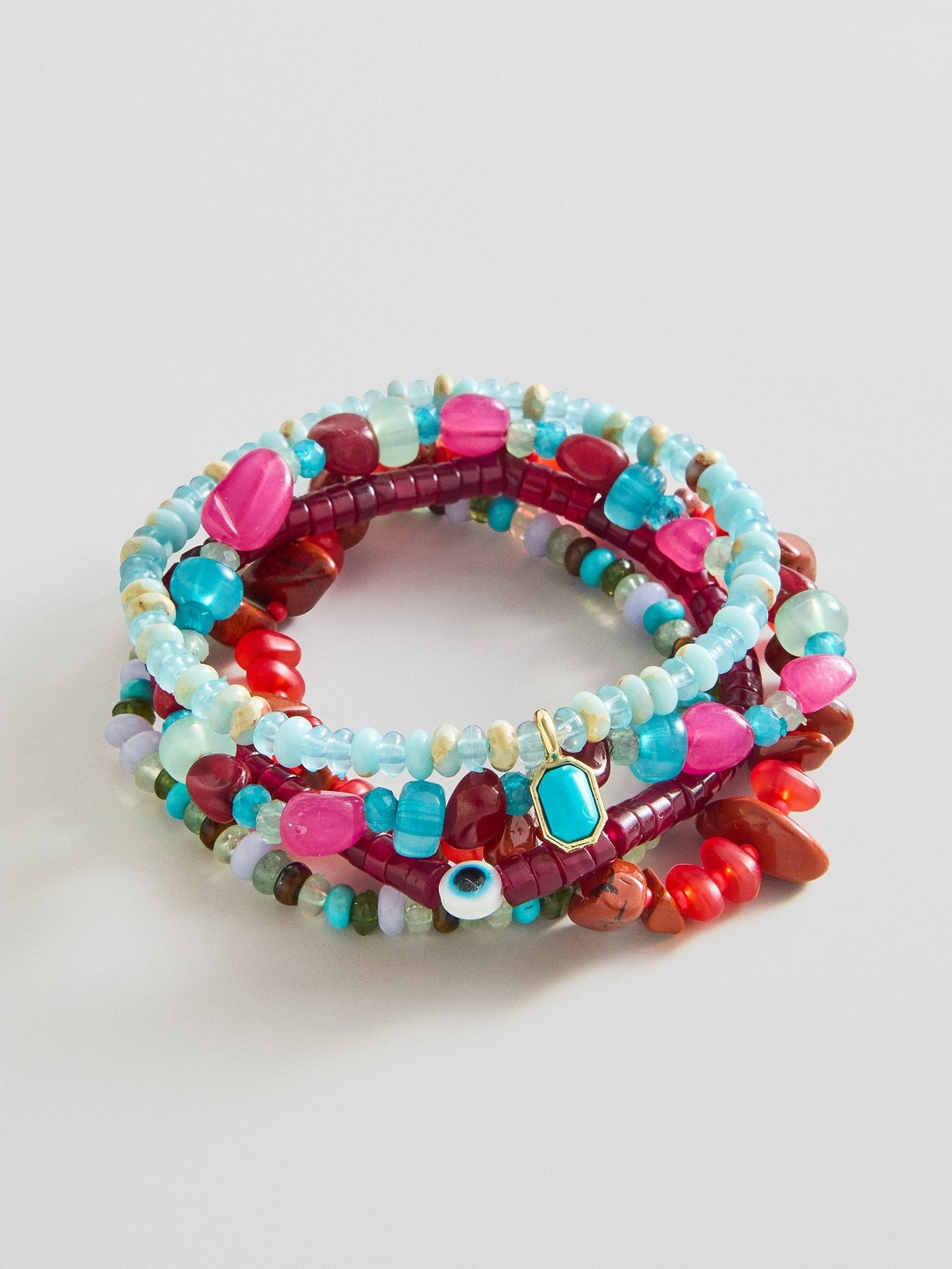 Darcy Semi-Precious Beaded Bracelet Set - Red