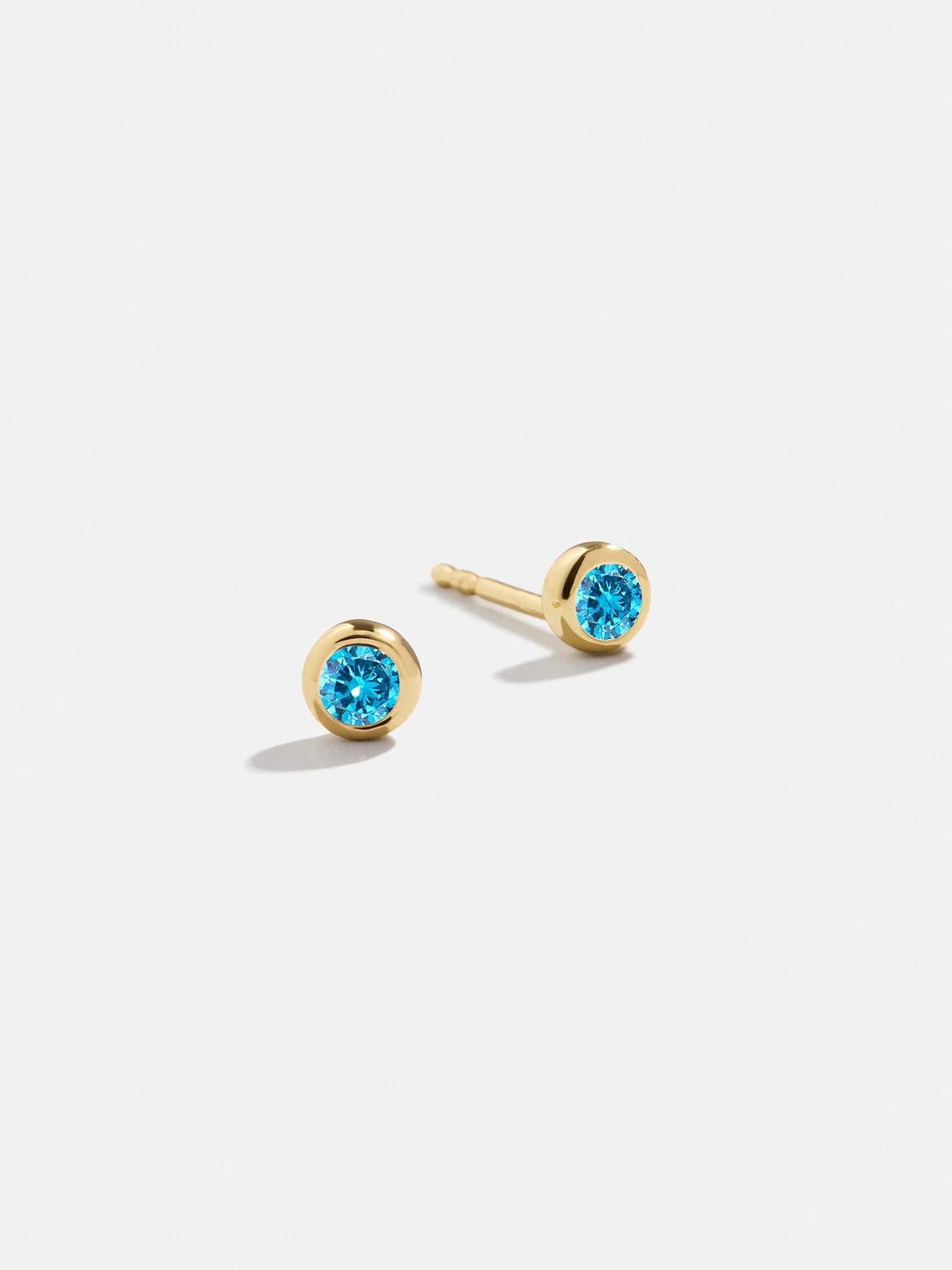 14K Gold Birthstone Stud Earrings - Blue Zircon