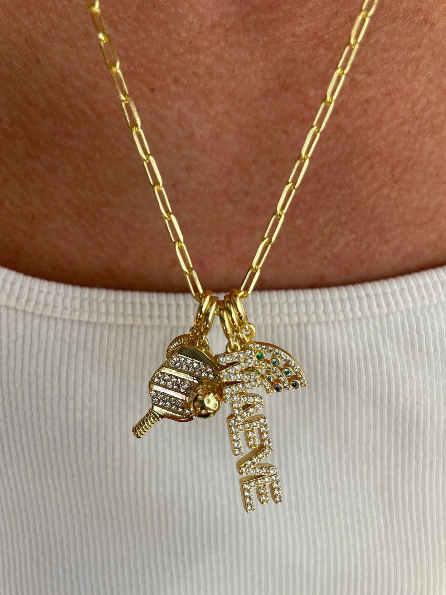 Block Custom Nameplate Charm - Gold/Pavé