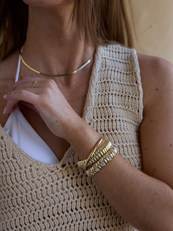 Keira Ribbed Bracelet - Gold/Pavé