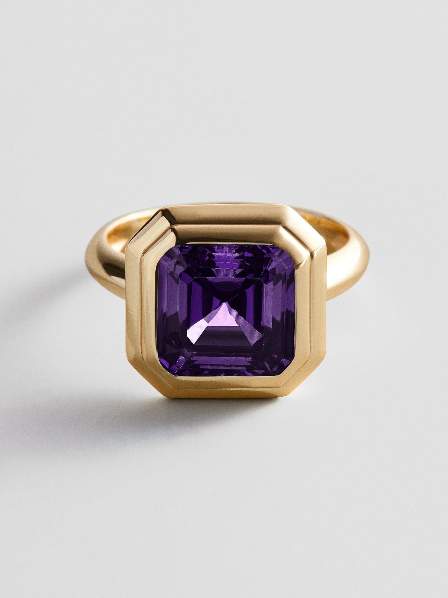 Gold Etched Bezel Custom Birthstone Ring - Amethyst