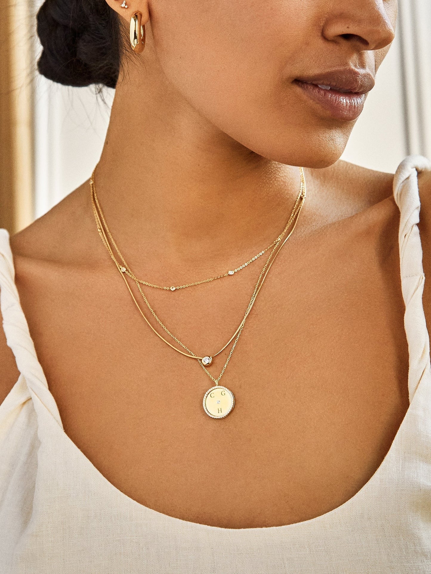 Classic Sterling Silver Custom Medallion Necklace - Pavé/Silver