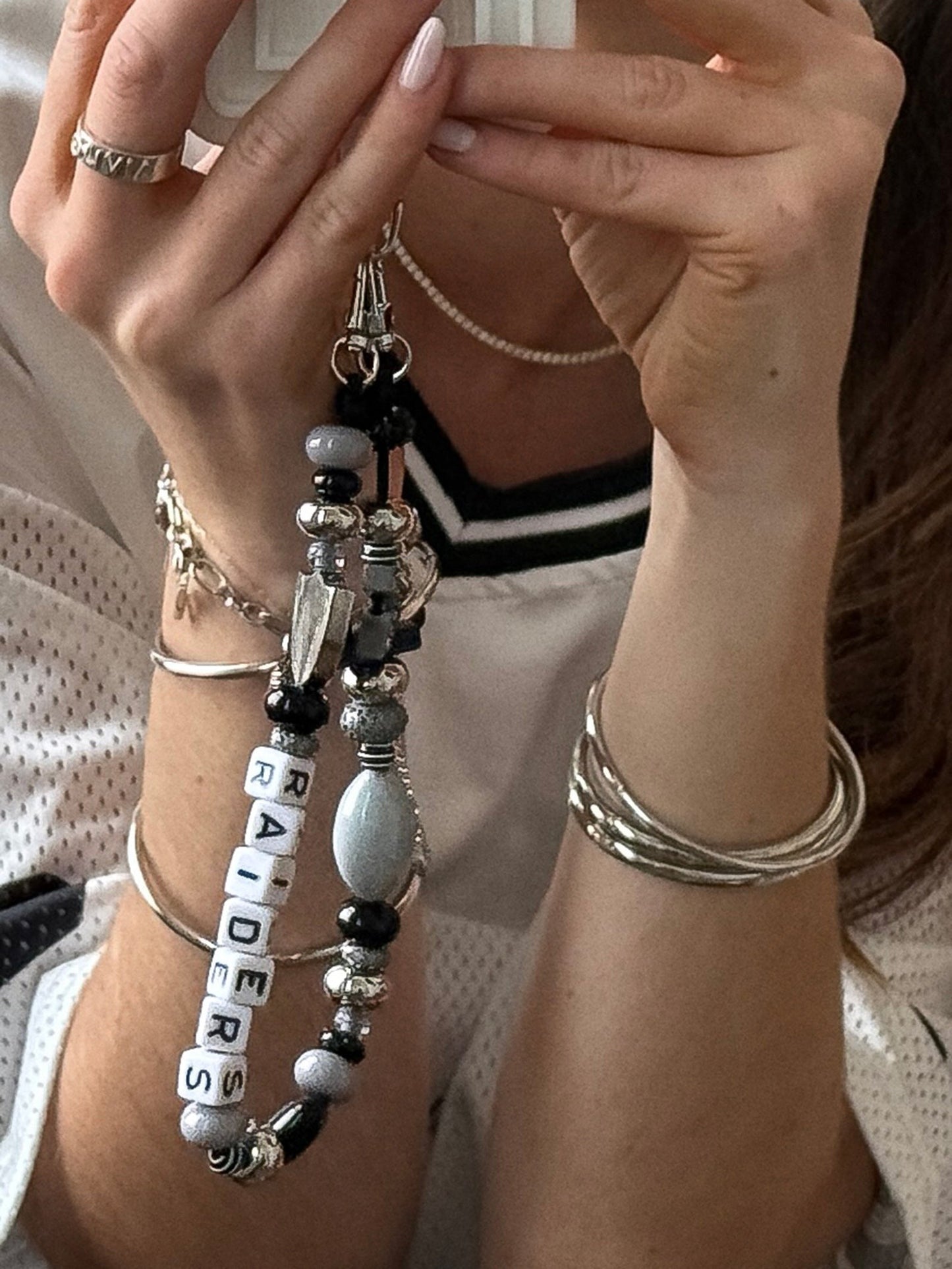 NFL Beaded Phone Charm - Las Vegas Raiders