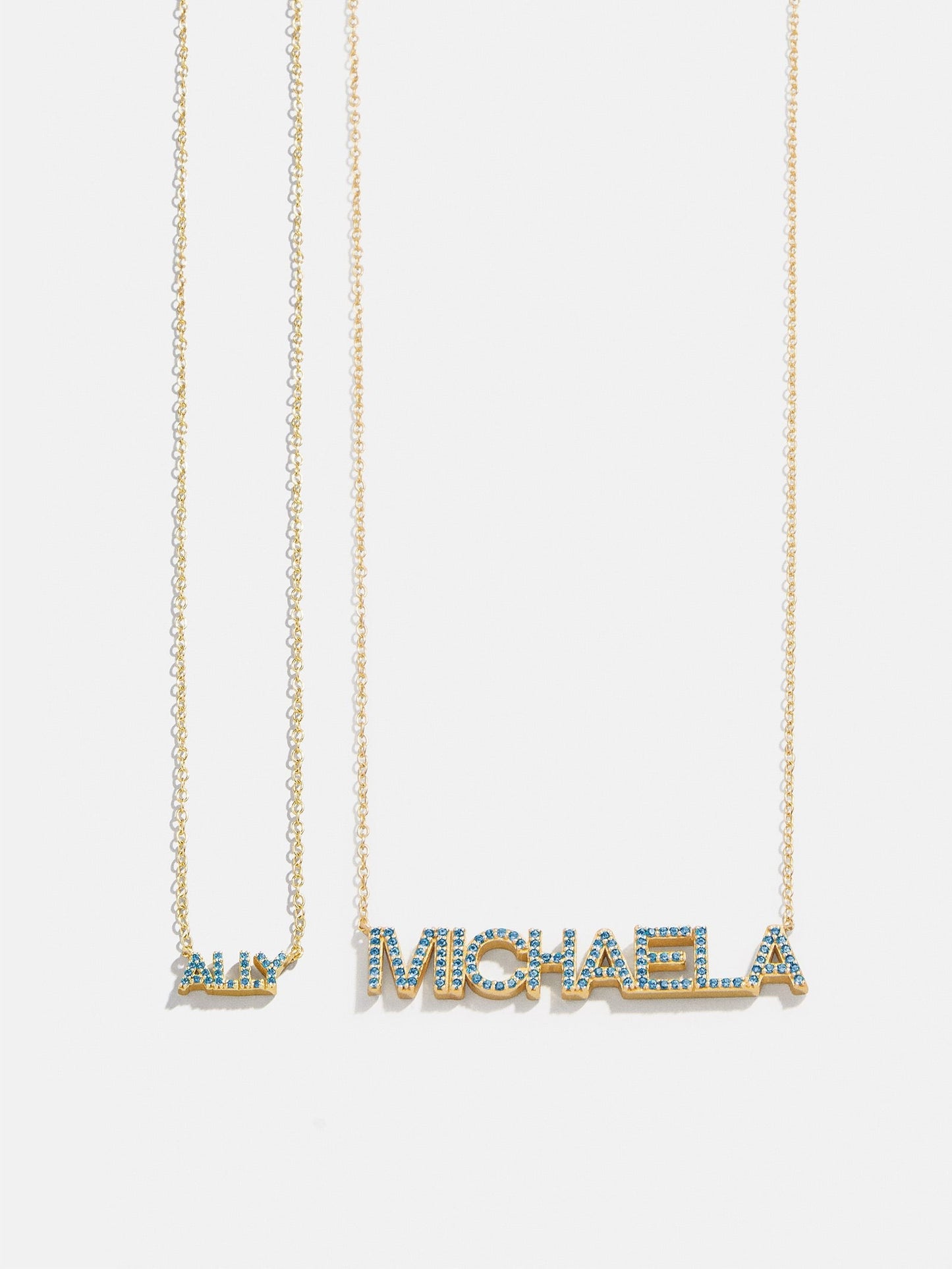 14K Gold Birthstone Custom Nameplate Necklace - Blue Zircon