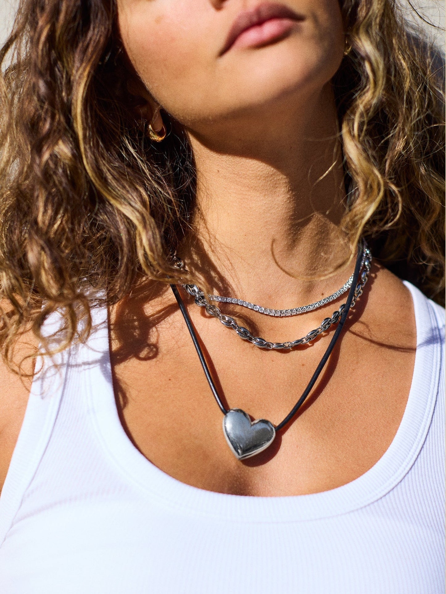 Millie Bubble Heart Cord Necklace - Silver