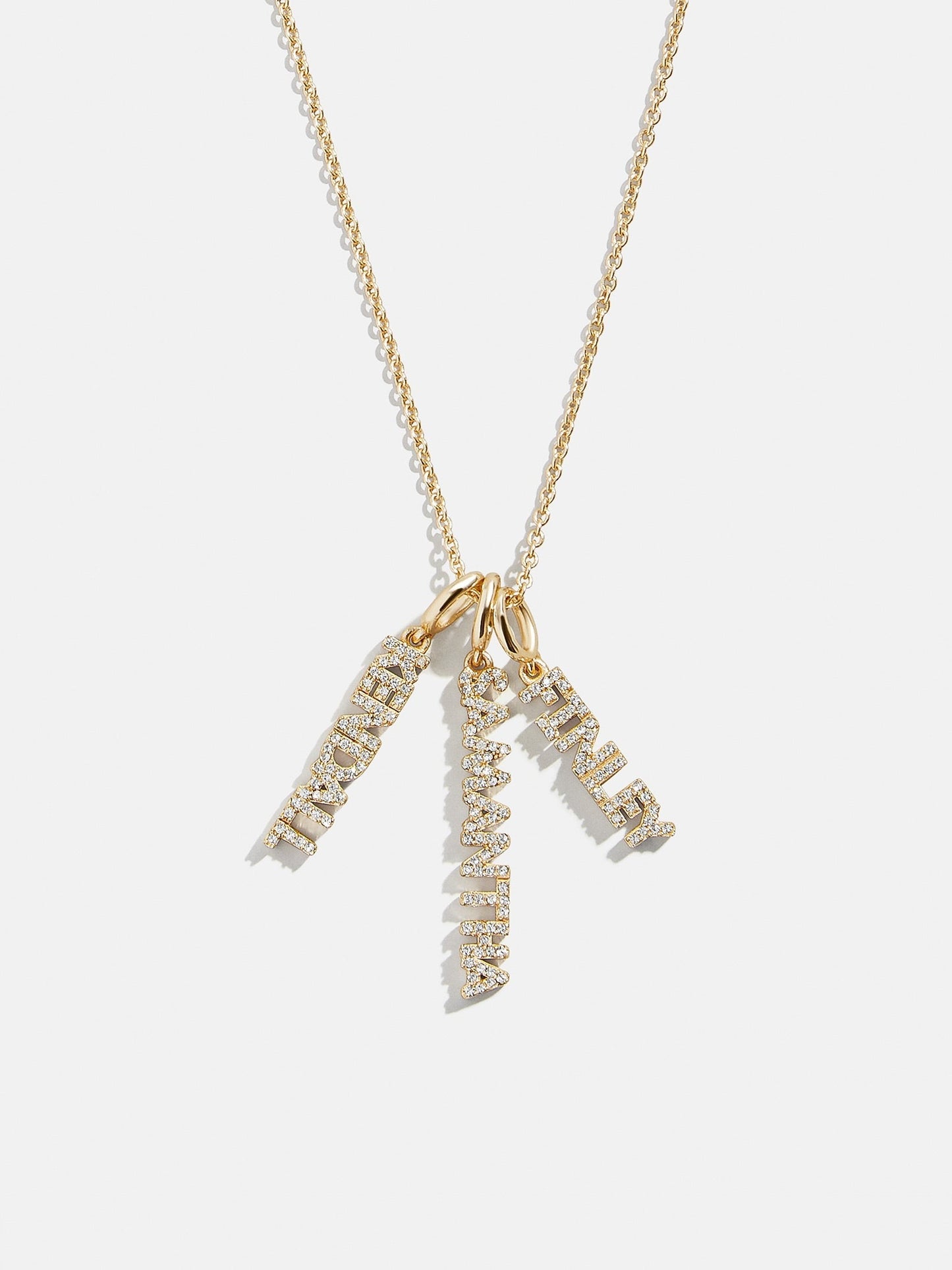 Mini Pave Block Cluster Custom Nameplate Necklace - 3 Names