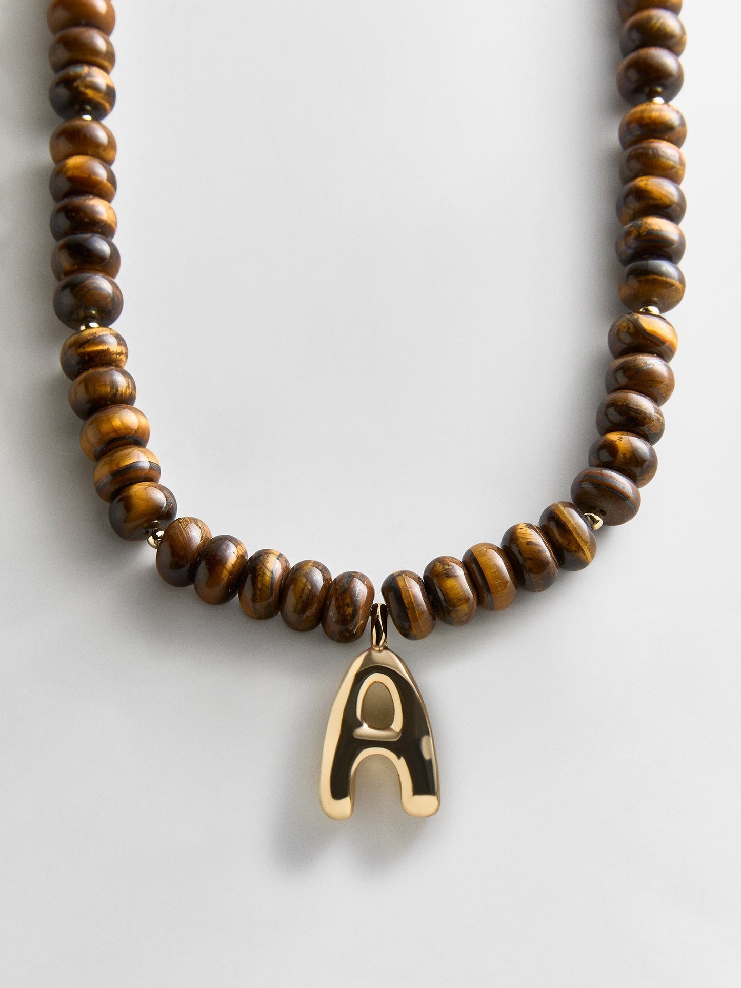 Semi-Precious Bubble Initial Necklace - Tiger's Eye