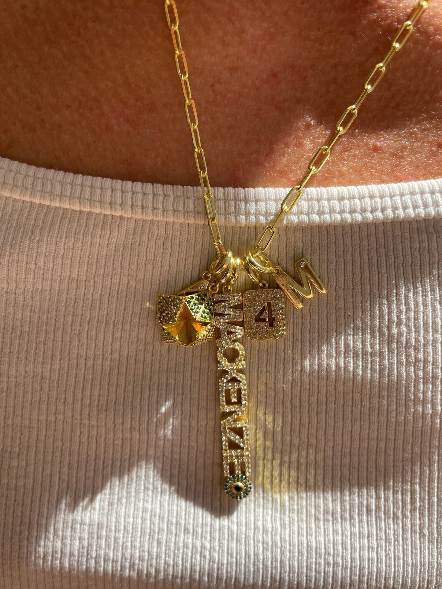 Motif Custom Nameplate Charm - Gold/Pavé