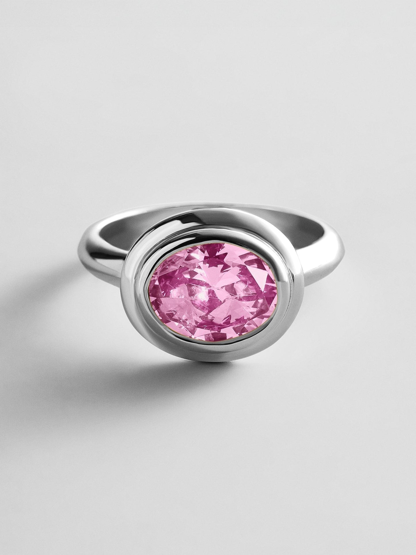 Silver Etched Bezel Custom Birthstone Ring - Rose