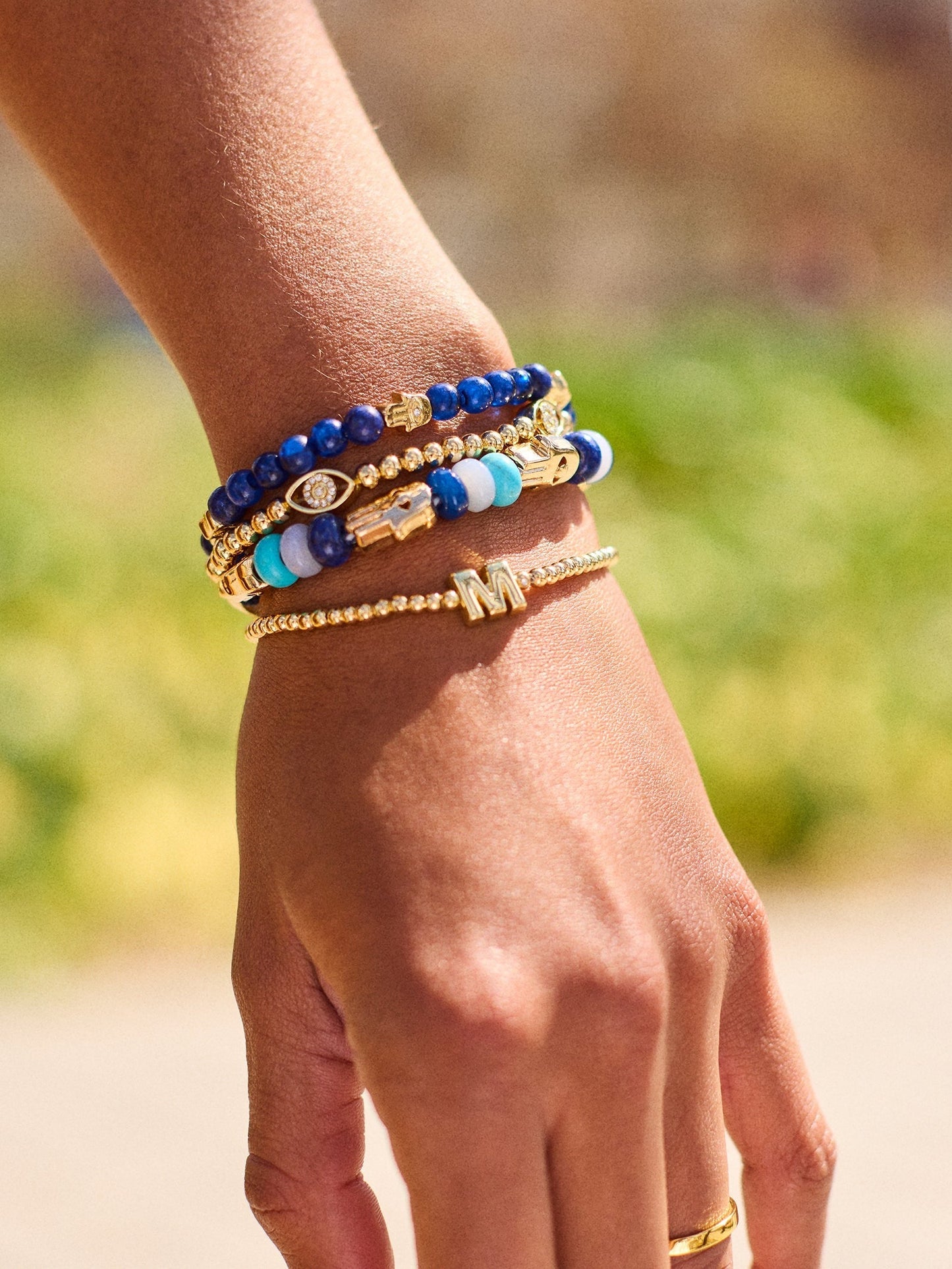 Happy Here Beaded Bracelet - Hamsa