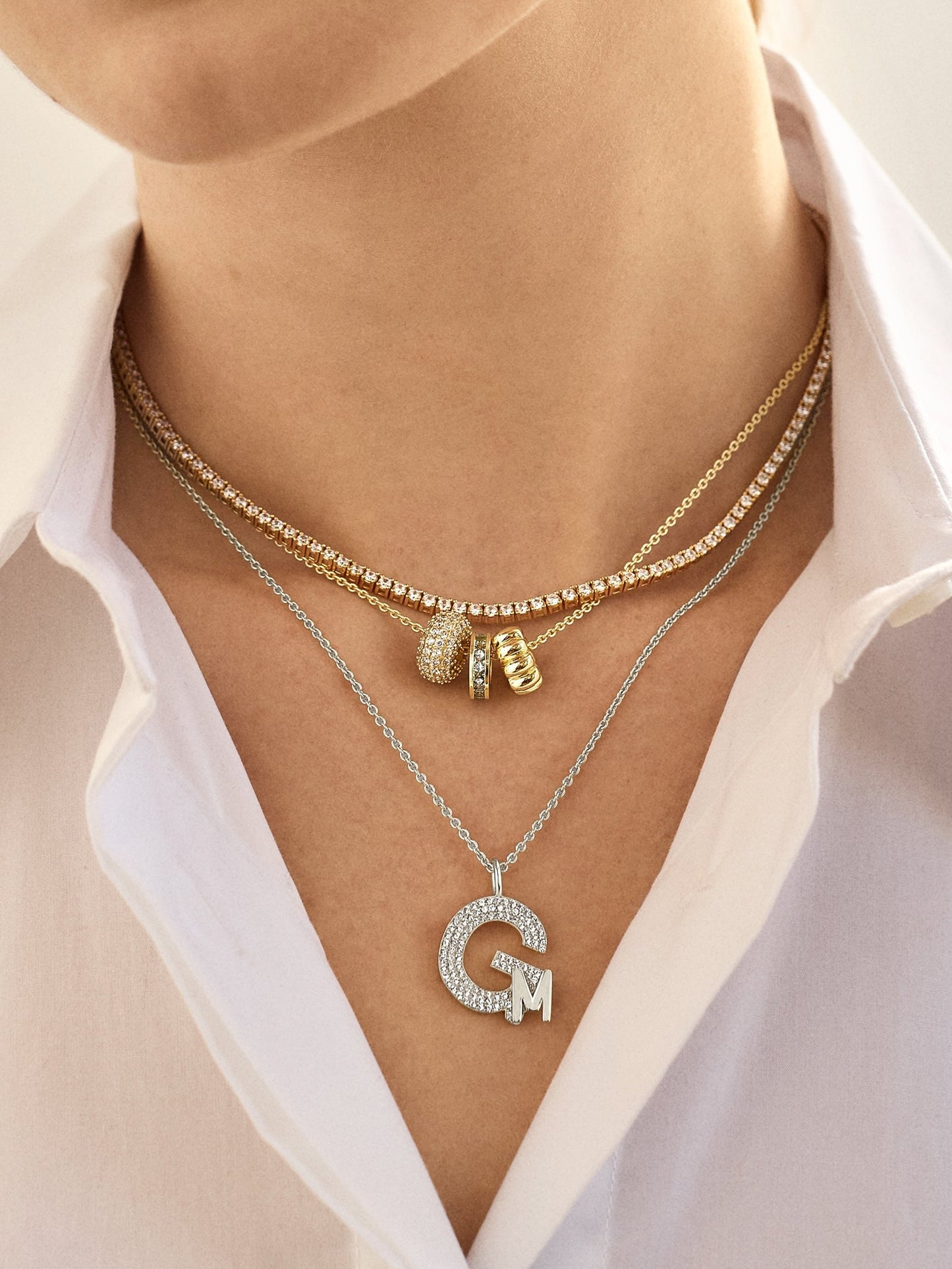 Double Initial Custom Necklace - Pavé/Silver
