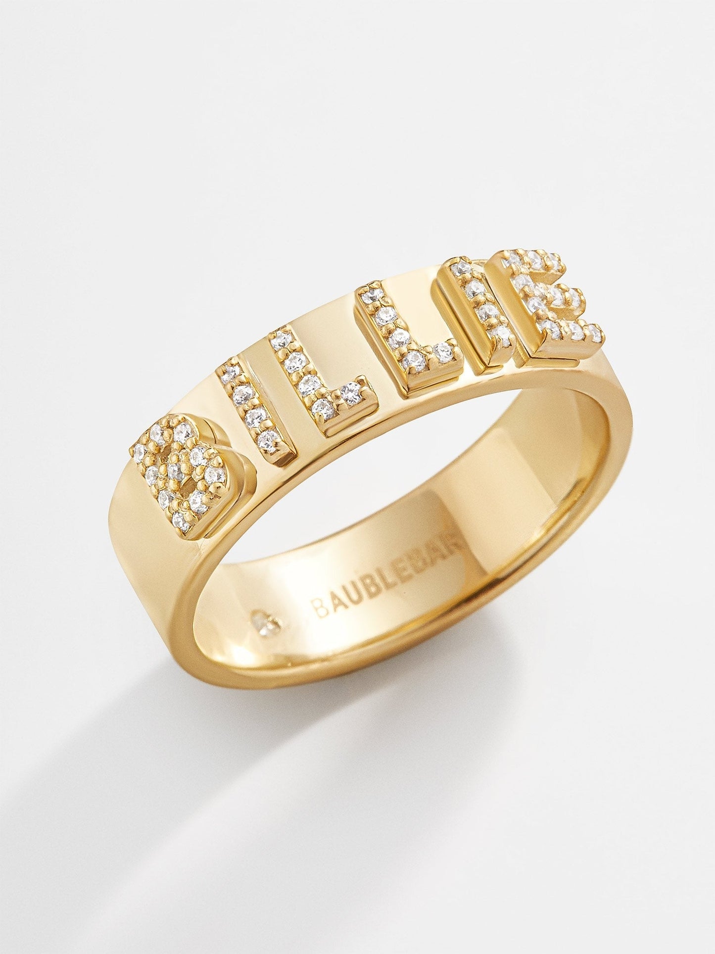 14K Gold Custom Block Ring - 14K Gold. Pavé Cubic Zirconia Stones