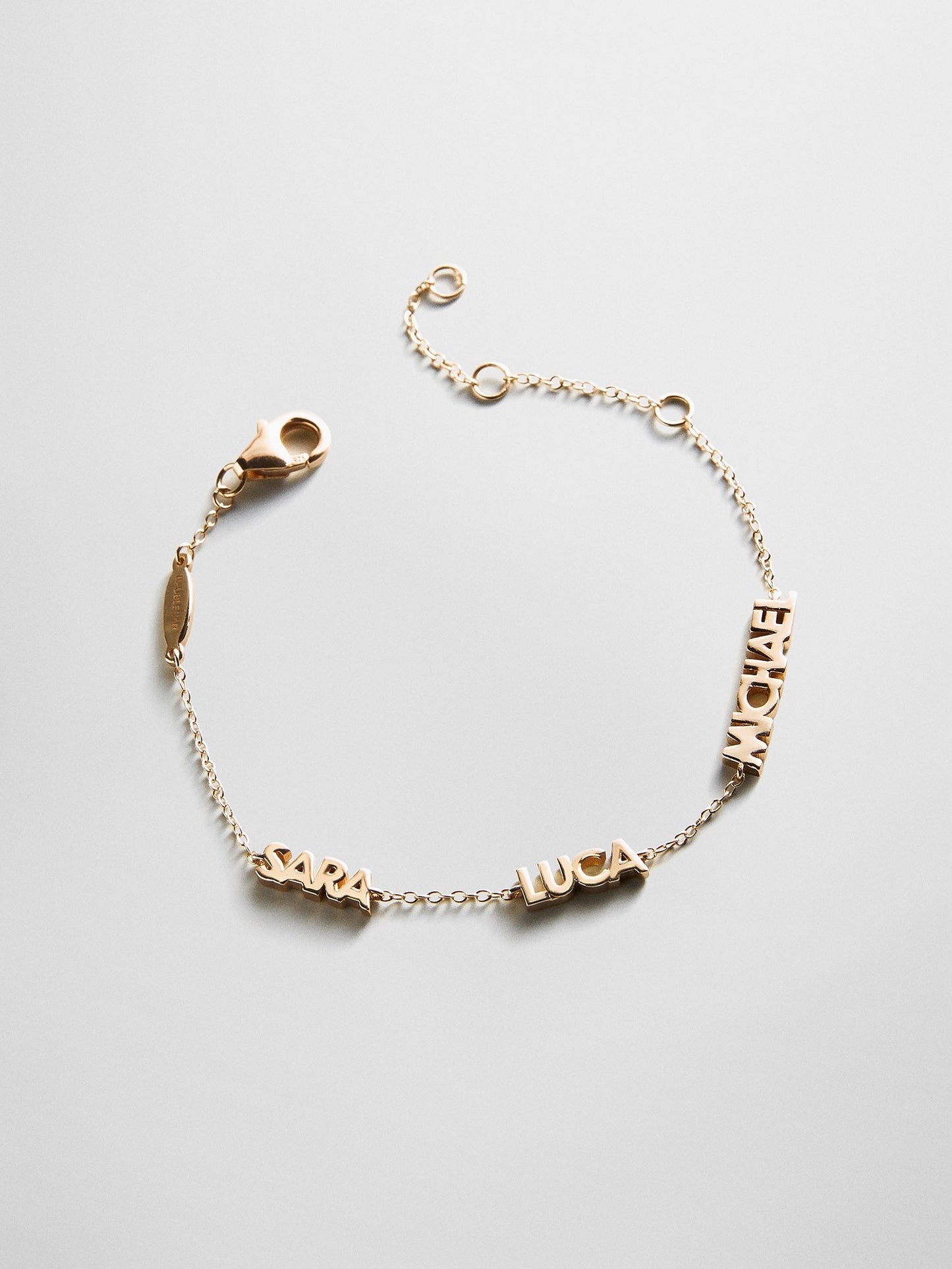 14K Gold Custom Block Multi Name Bracelet - 3 Names